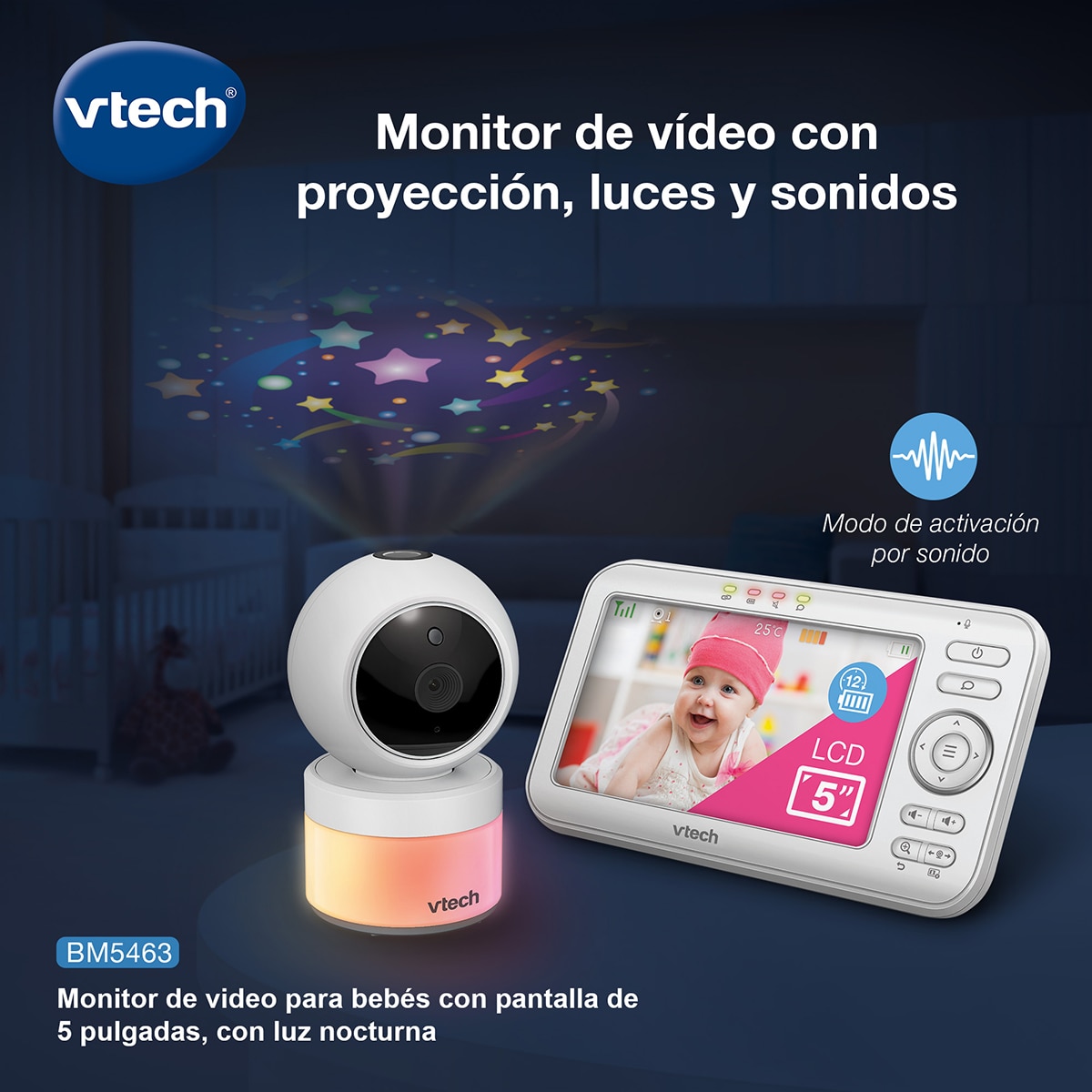 Monitor de Bebés com Ecrã de 5 Polegadas, Câmara de Deteção de Movimento e Projeção de Luz Branco-4