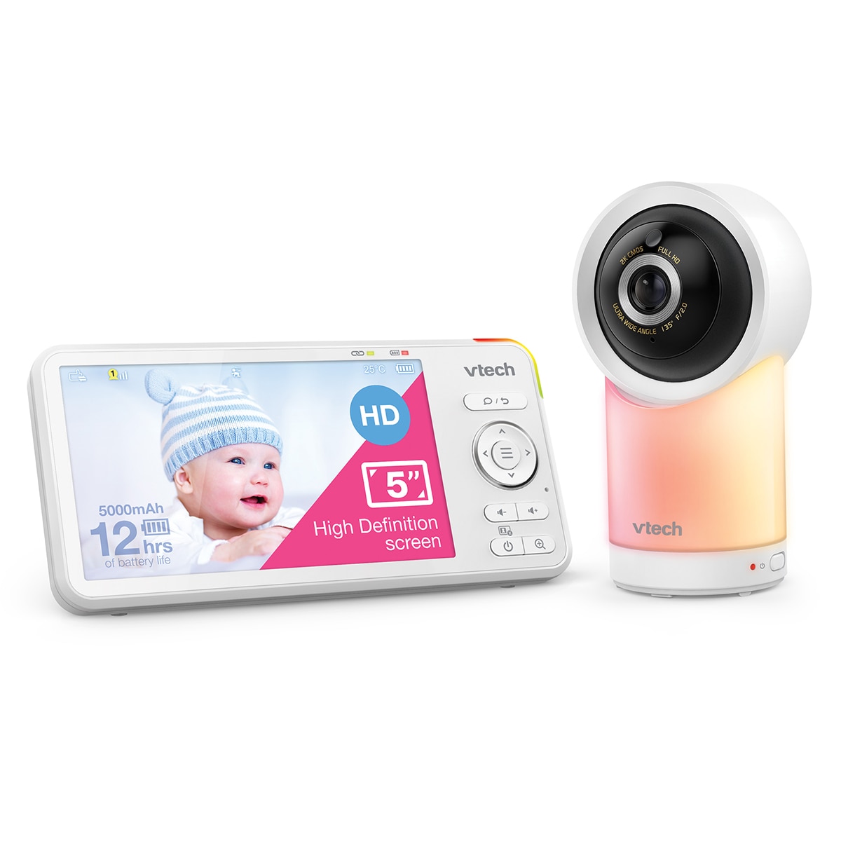 Monitor de Bebés Wifi com Ecrã Full HD de 5" e Controlo Através da Aplicação Gratuita Branco-2