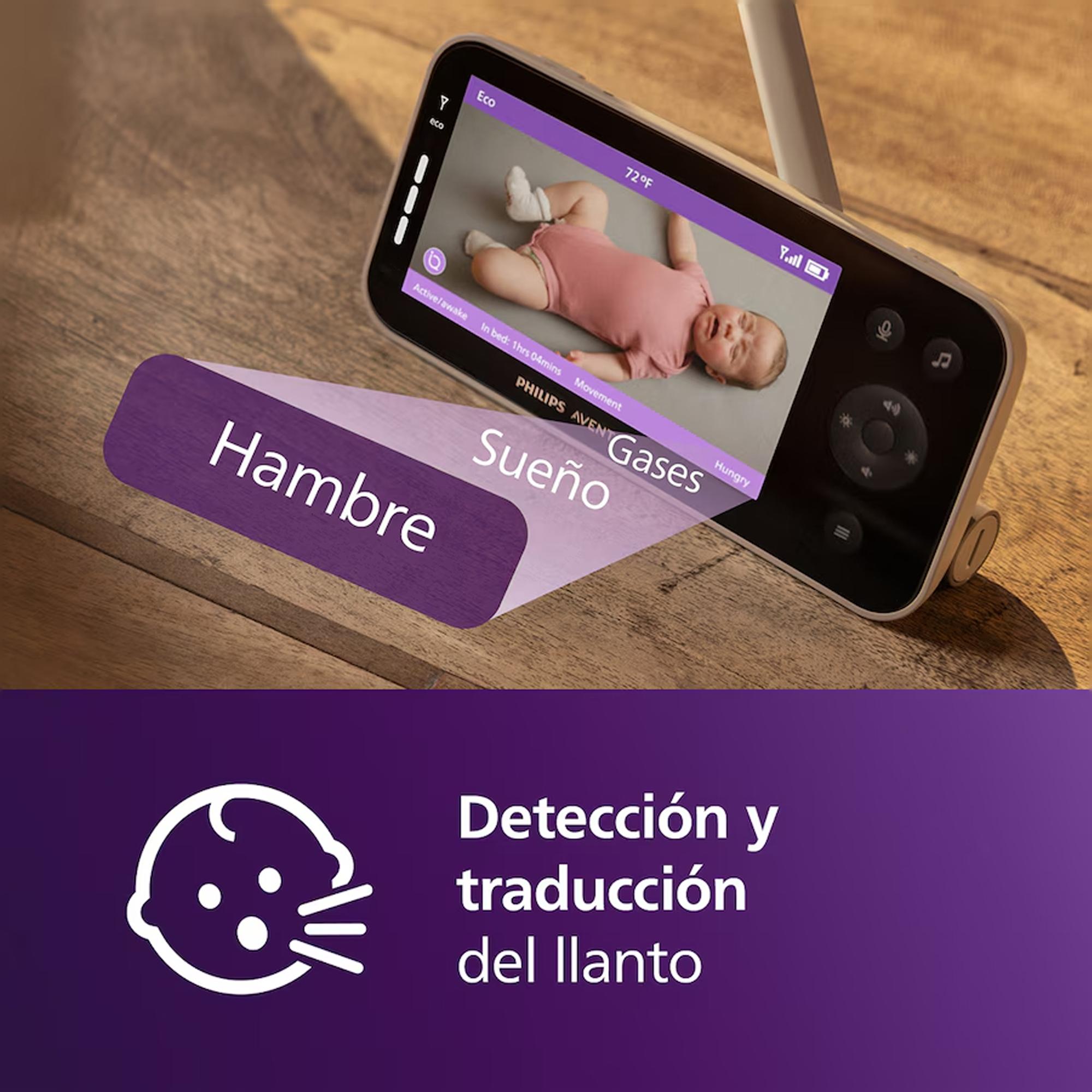 Vigilabebés conectado premium Philips Avent, seguimiento del sueño y respiración sin dispositivos, detección llanto, pantalla 5" - Nácar Nácar-5