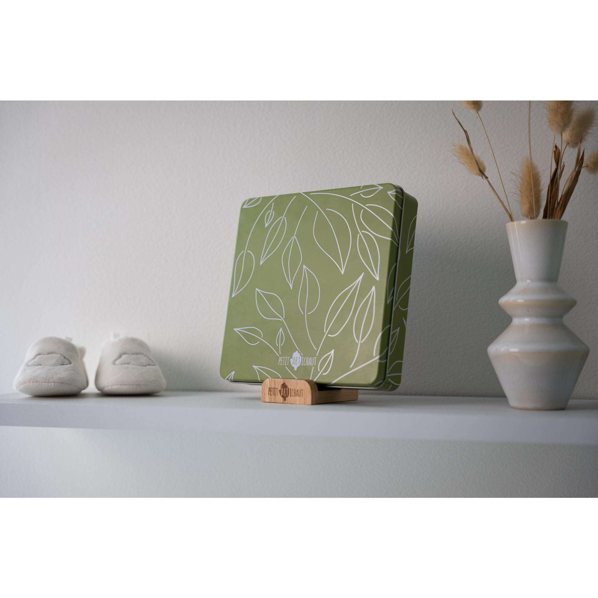 Caixa Quadrada Decorada de Pegadas de Bebé Verde-escuro-4