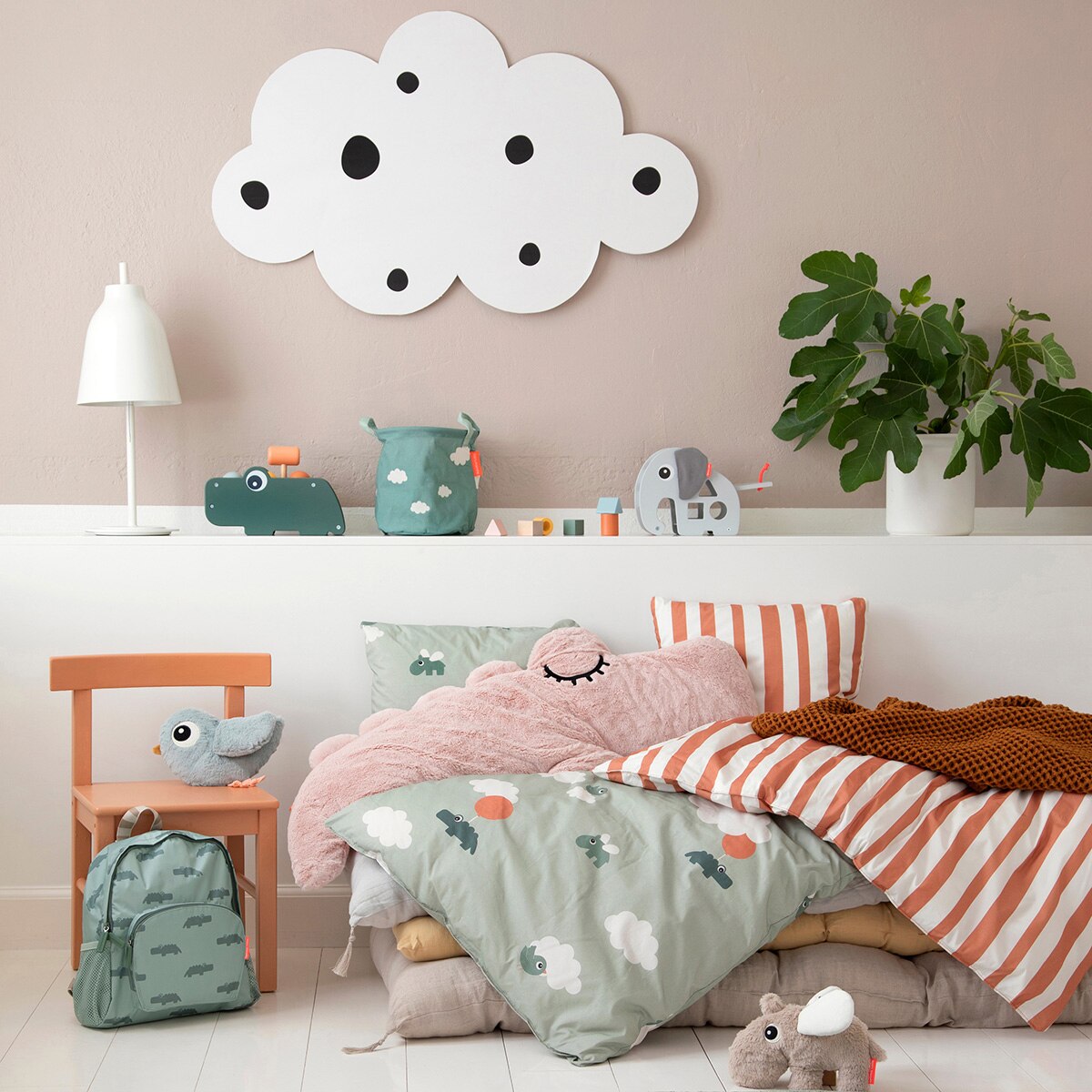 Peluche Grande Croco Happy Clouds Rosa-5