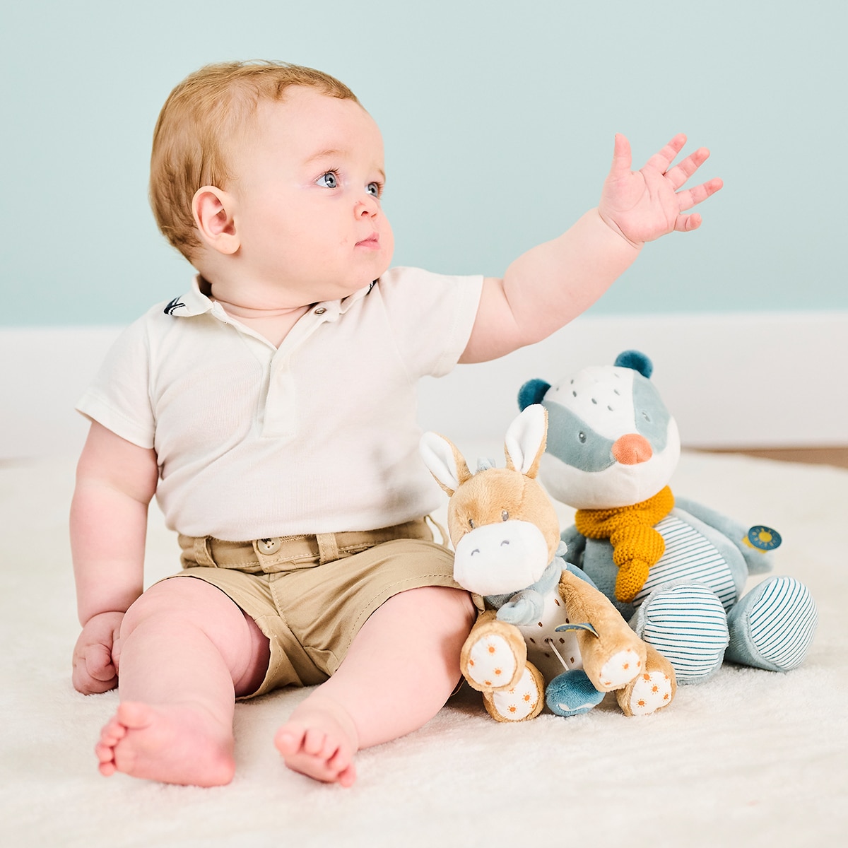 Peluche tejón Nattou colección Felix&Leo Azul-4