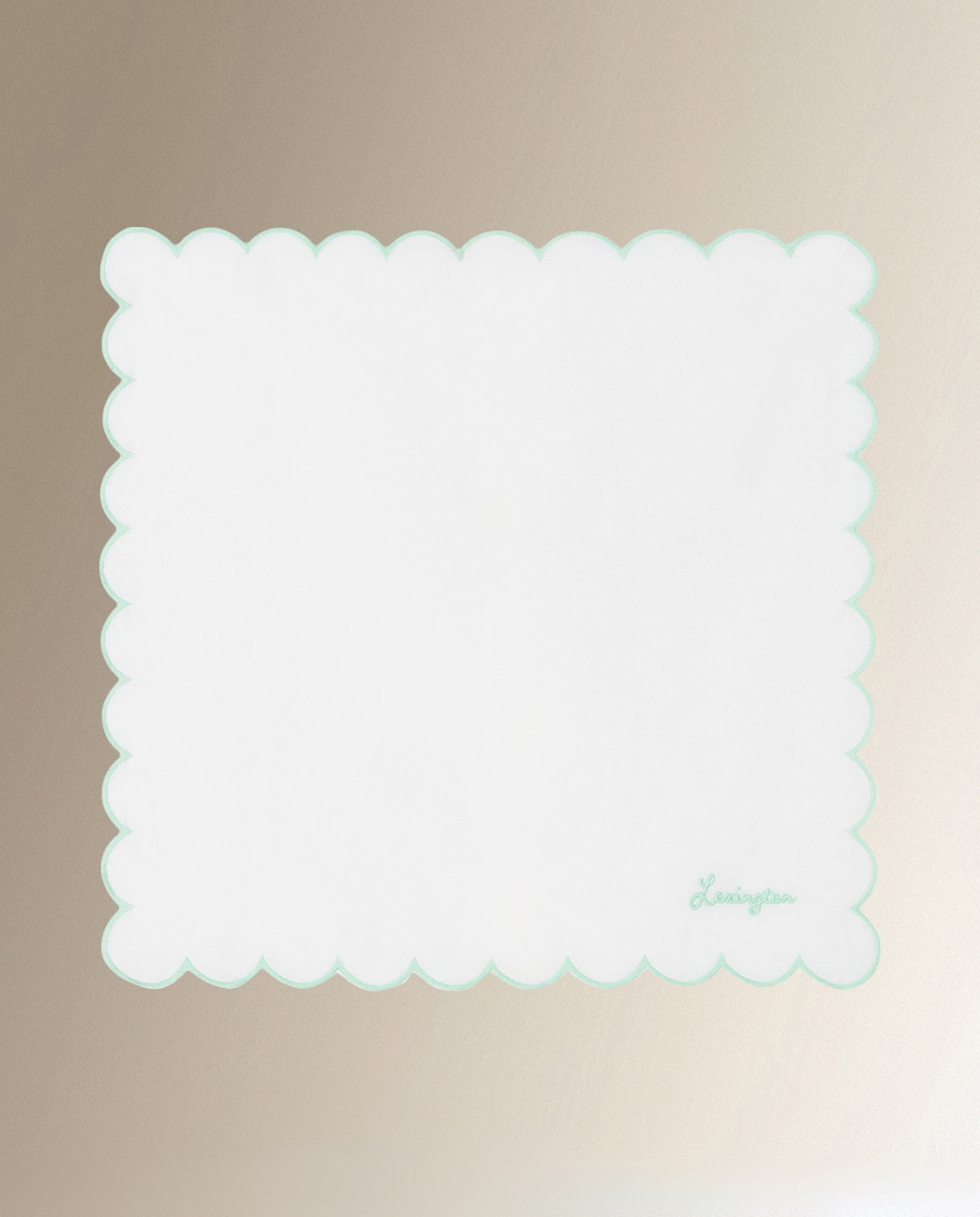 Servilleta de algodón-lino con ribete de ondas - Blanco Blanco-1