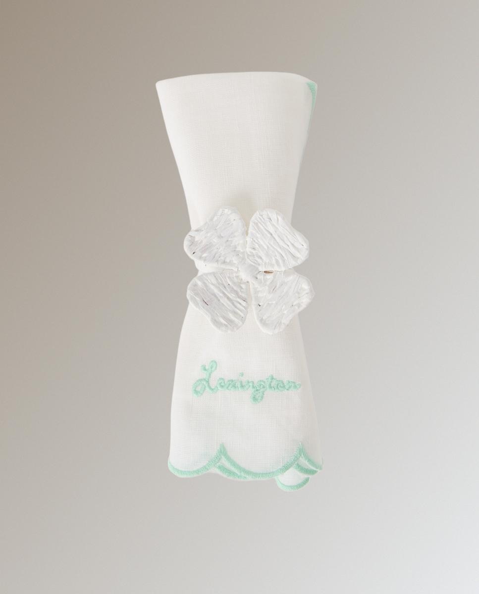 Servilleta de algodón-lino con ribete de ondas - Blanco Blanco-3