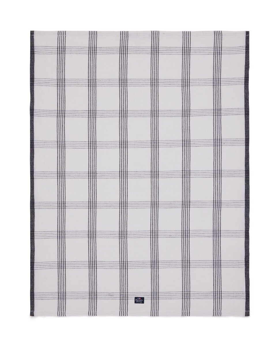 Paño de cocina de sarga lino y algodón Checked Lexington Blanco-1