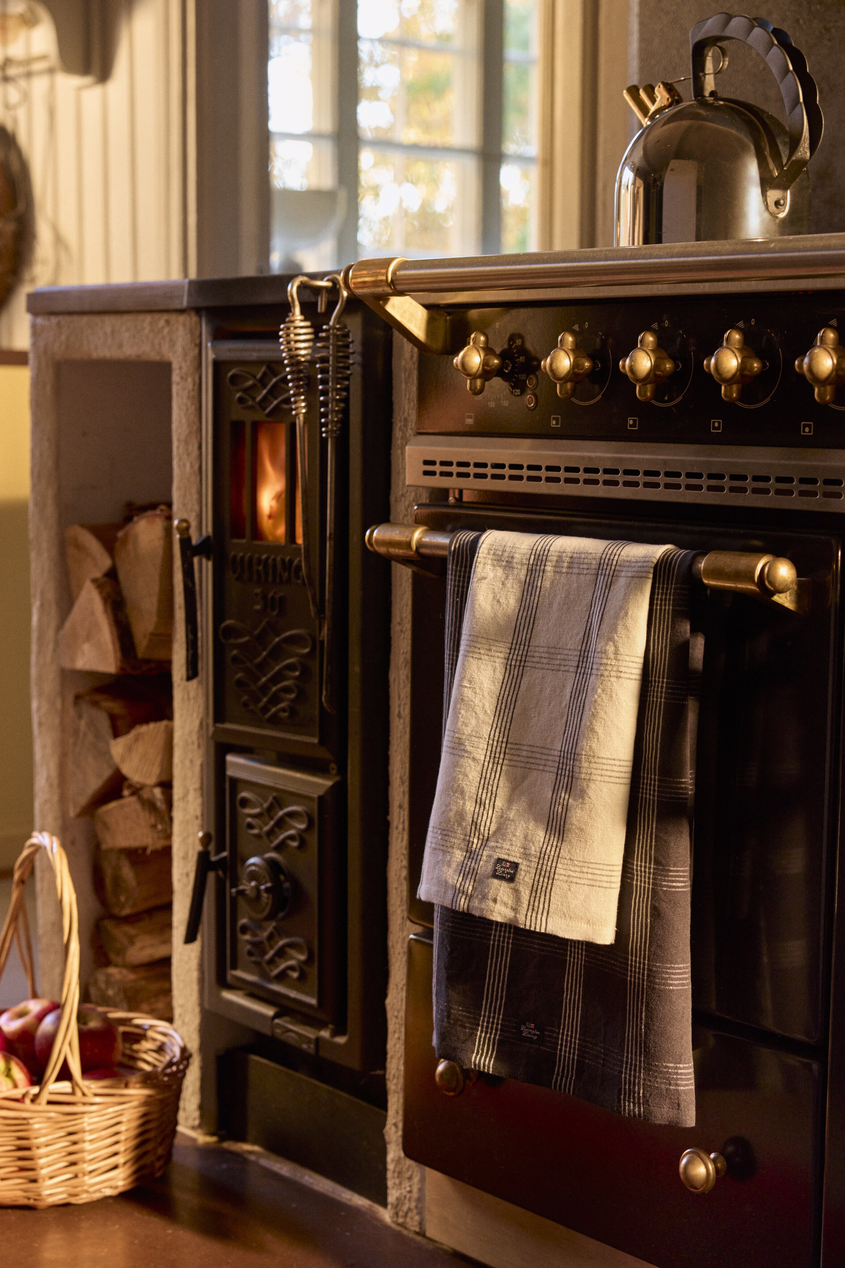 Pano de Cozinha de Sarja, Linho e Algodão Checked Branco-2