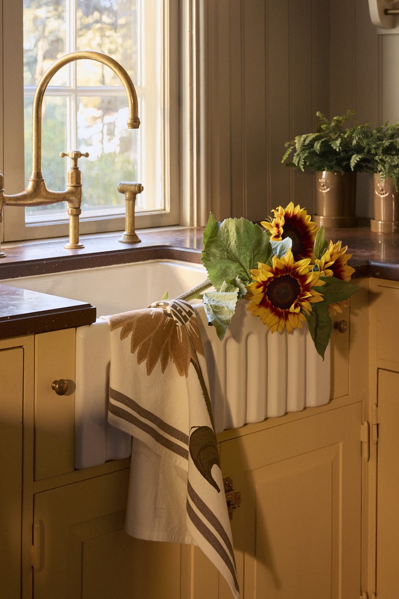 Pano de Cozinha de Sarja de Algodão Orgânico Sunflower Torrado-2