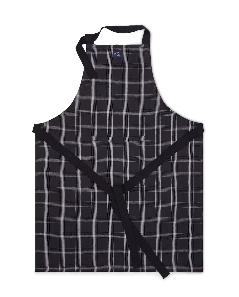 Delantal lino y algodón Checked Lexington Negro-1
