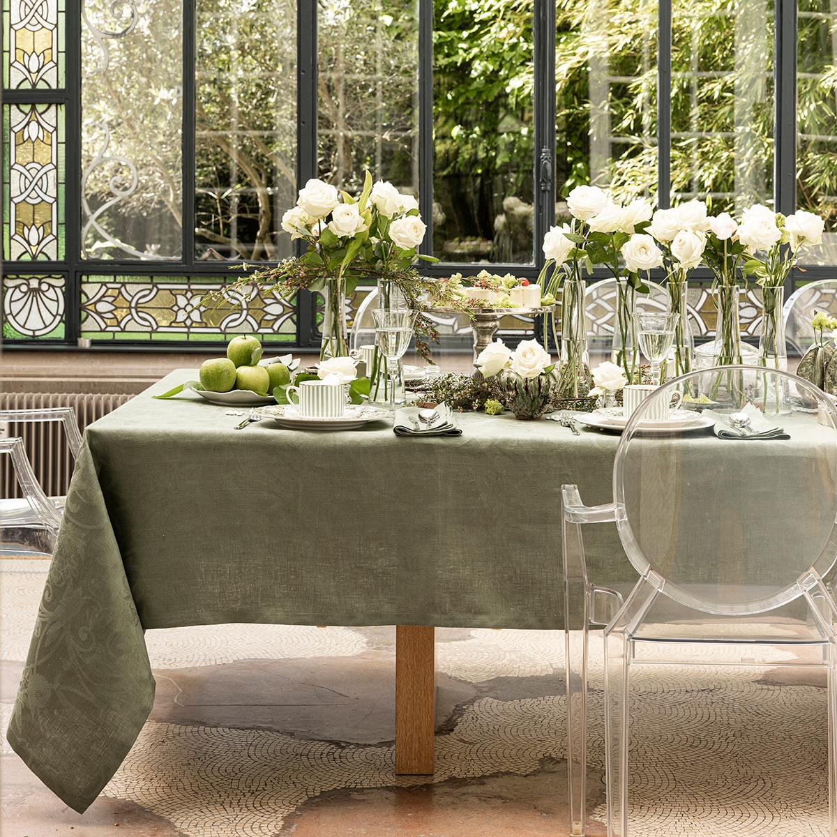 Toalha de mesa linho Tivoli Le Jacquard Français Verde-3