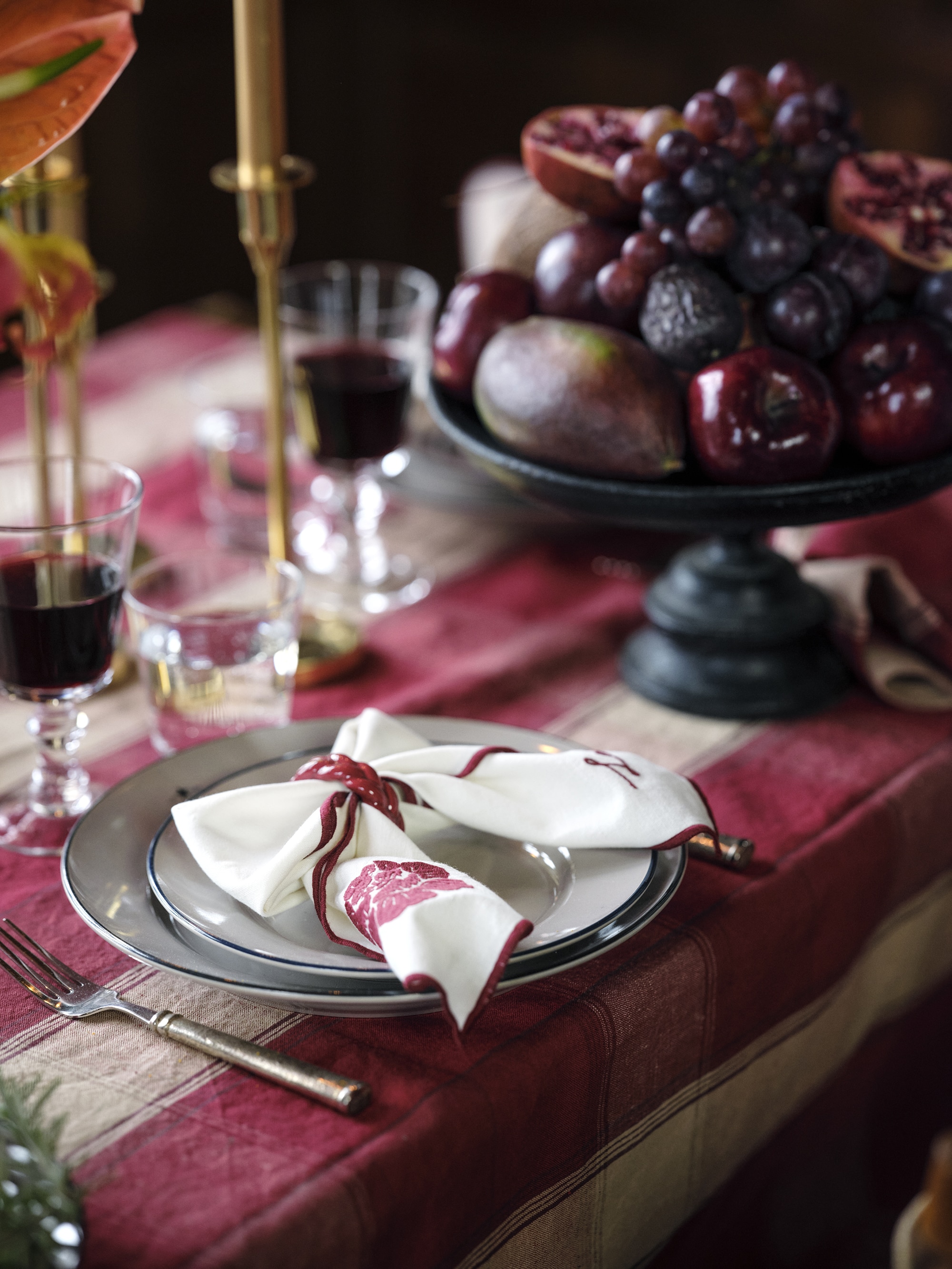 Toalha de Mesa de Linho e Algodão Living Natal 24 Vermelho-1