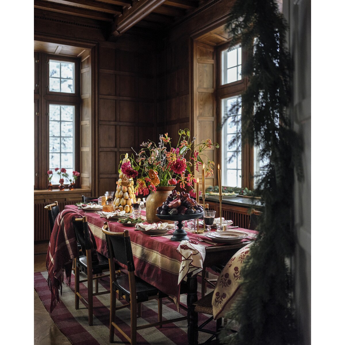 Toalha de Mesa de Linho e Algodão Living Natal 24 Vermelho-5