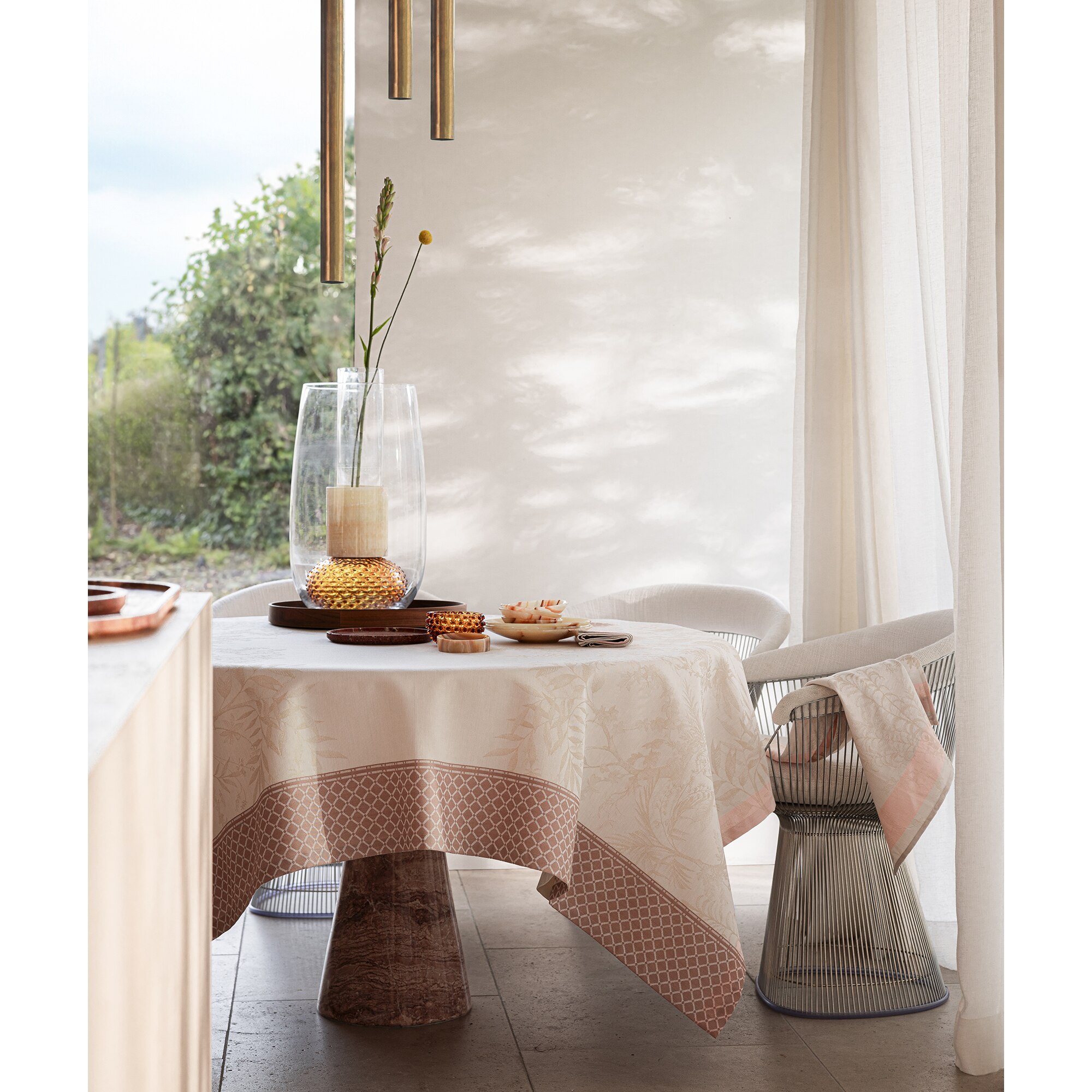 Mantel algodón Jardin D'Eden Le Jacquard Français - Rosa claro 175 x 250 cm Rosa claro-2