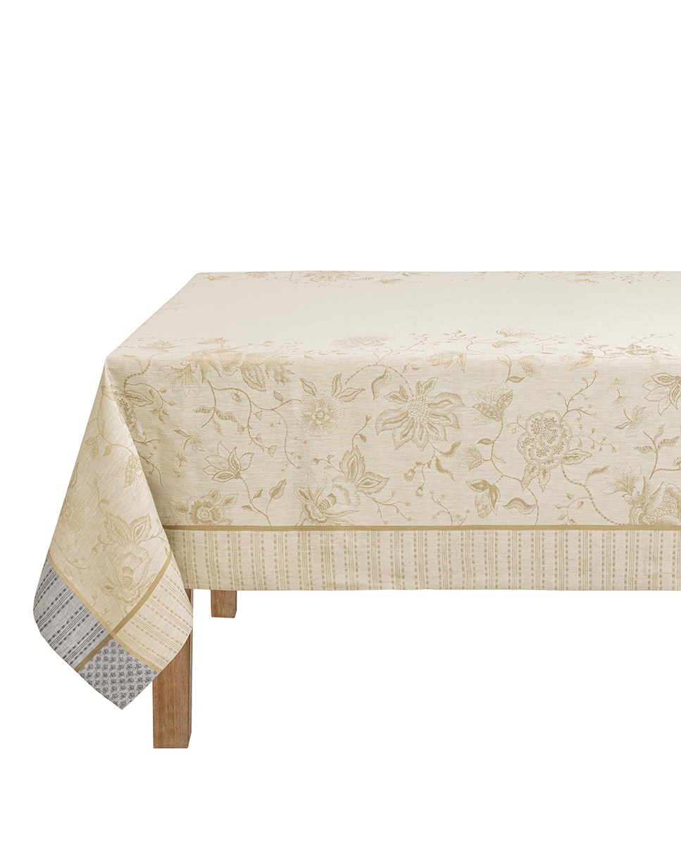 Mantel de lino jaquard motivos florales - Beige Beige-1
