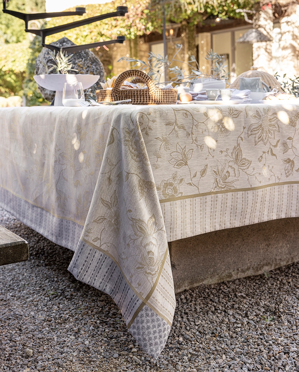 Mantel de lino jaquard motivos florales - Beige Beige-3