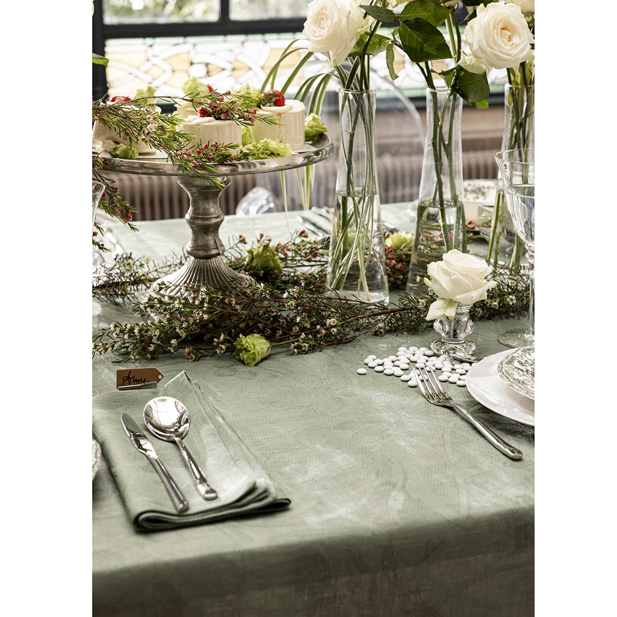 Toalha de mesa individual linho Tivoli Le Jacquard Français Verde-2