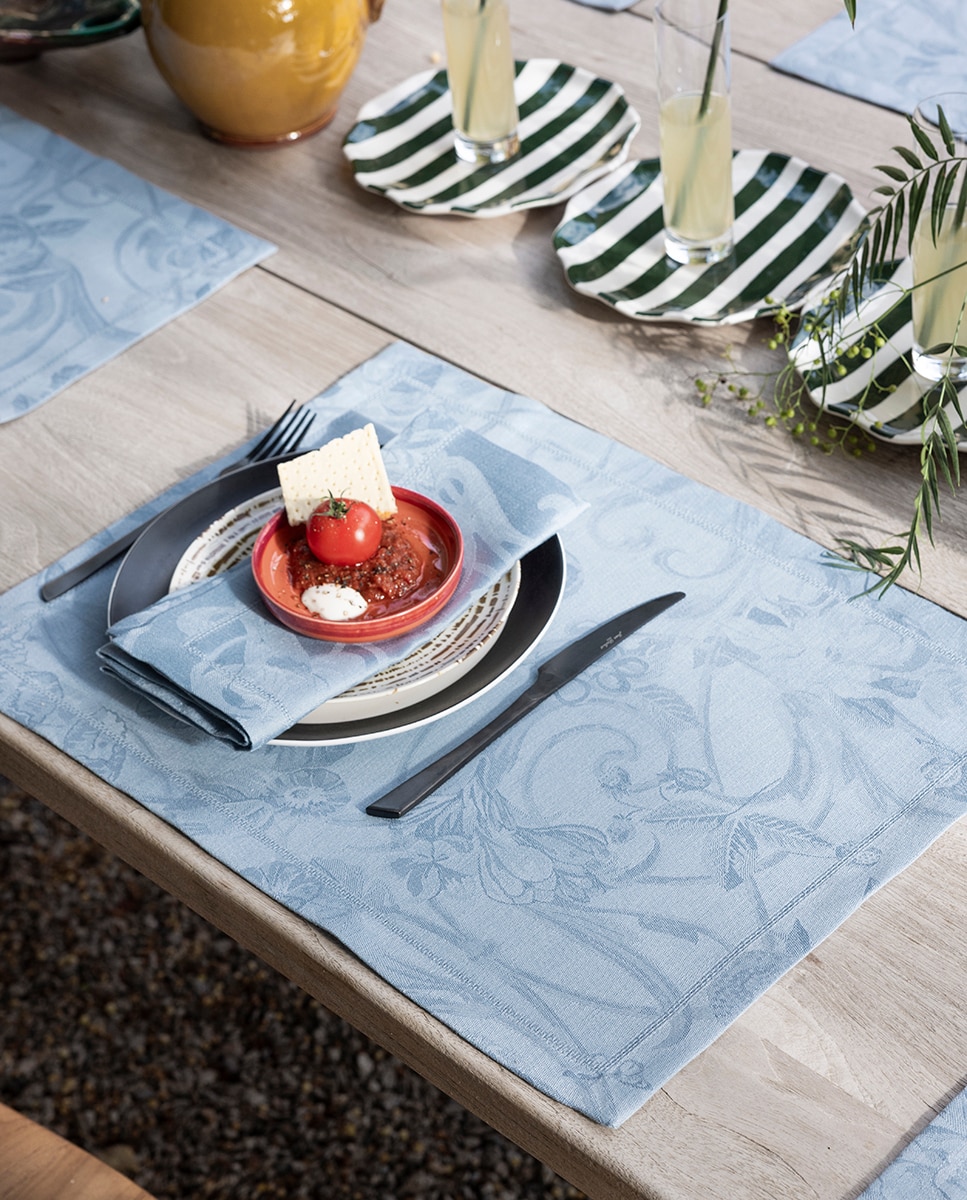 Individual em linho 100% jacquard Azul-2