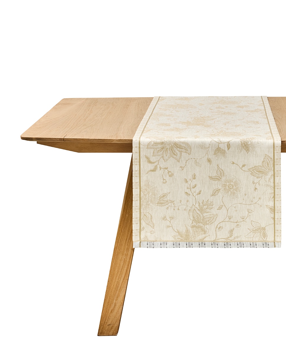 Camino de mesa de lino jaquard - Beige Beige-1