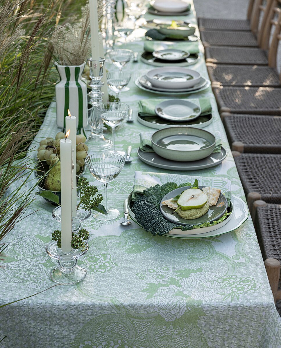 Mantel antimanchas jaquard floral - Verde Verde-4
