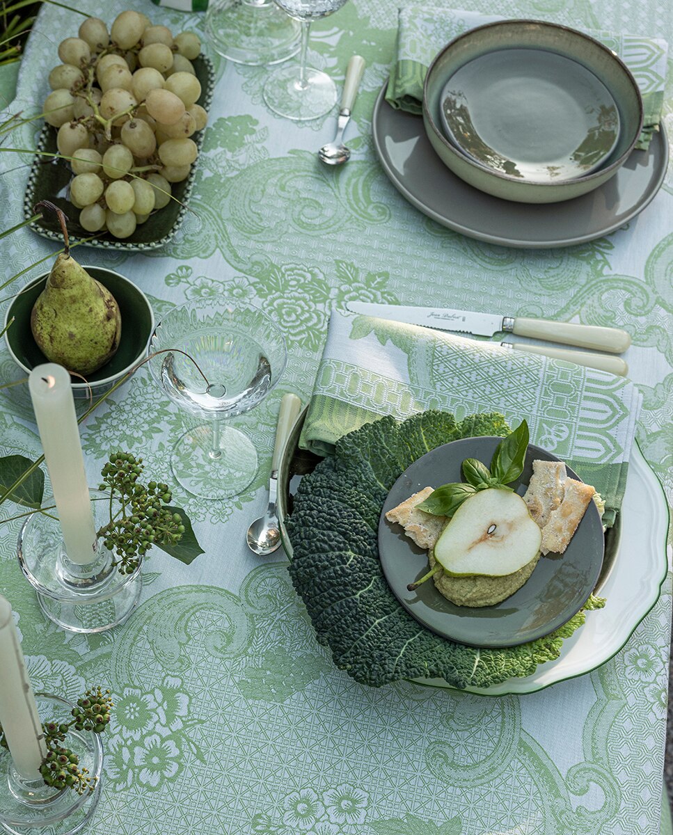 Mantel antimanchas jaquard floral - Verde Verde-5