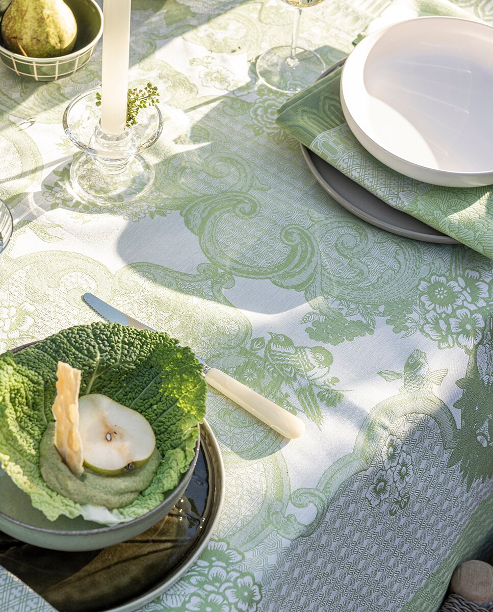 Mantel antimanchas jaquard floral - Verde Verde-6