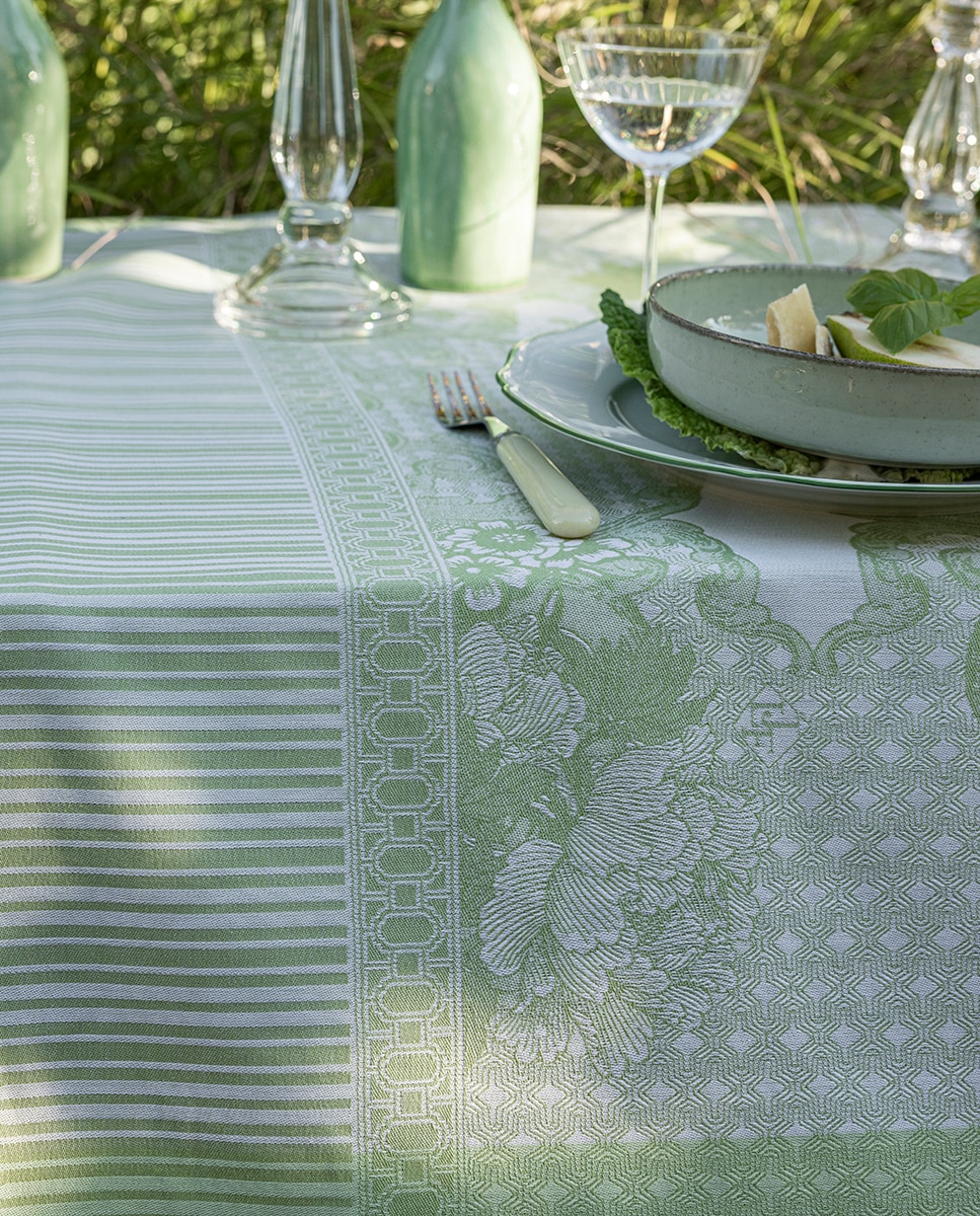 Mantel antimanchas jaquard floral - Verde Verde-7