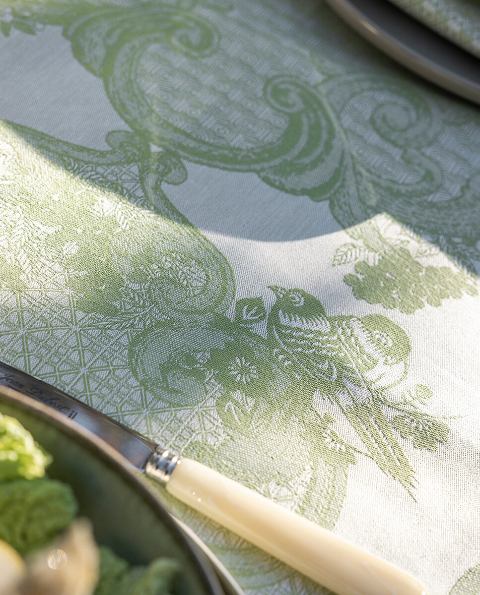 Mantel antimanchas jaquard floral - Verde Verde-8