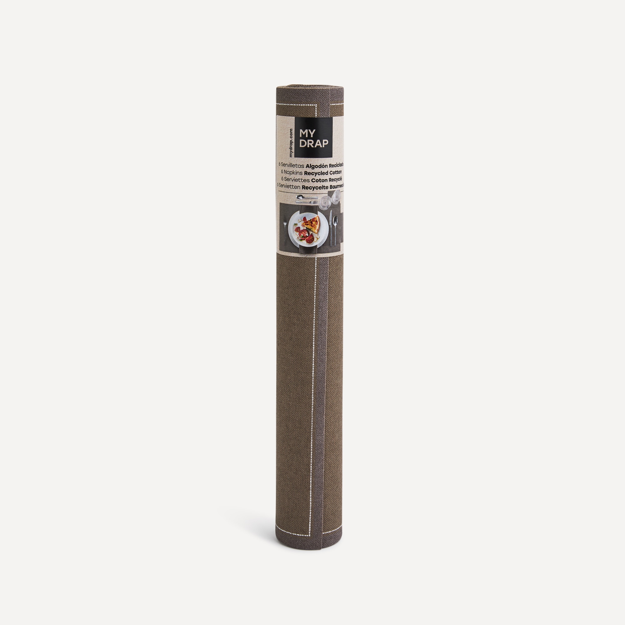 Rolo de 6 Guardanapos de Algodão Reciclado Taupe-3