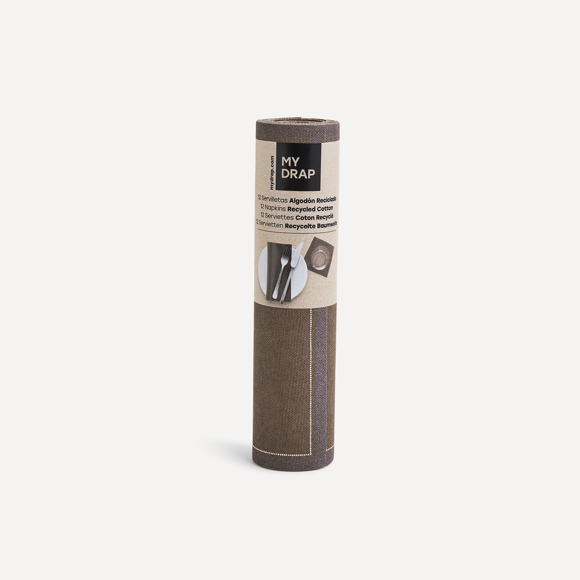 Rolo de 12 Guardanapos de Algodão Reciclado Taupe-3