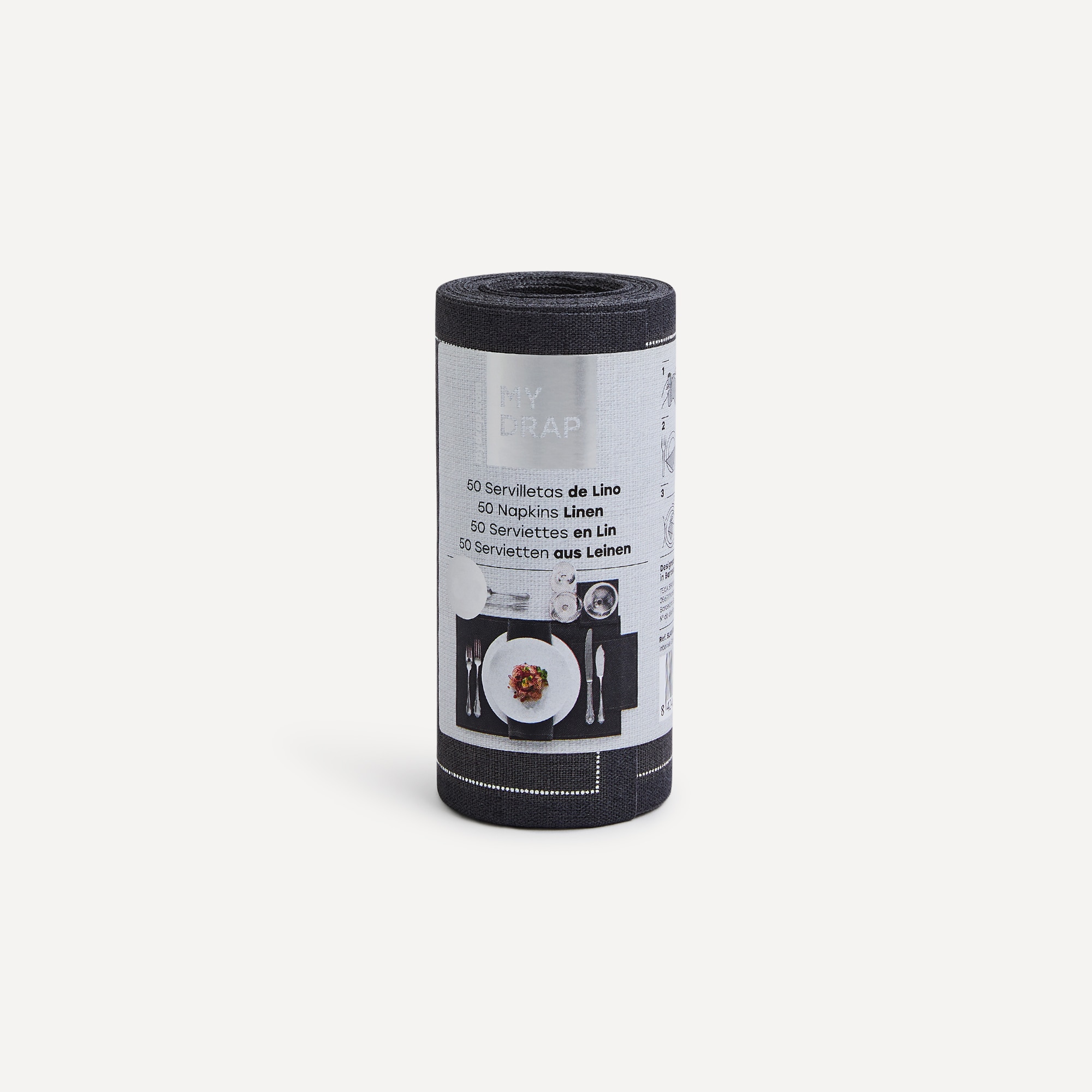 Rolo de 50 Guardanapos de Cocktail de Linho Cinzento-3
