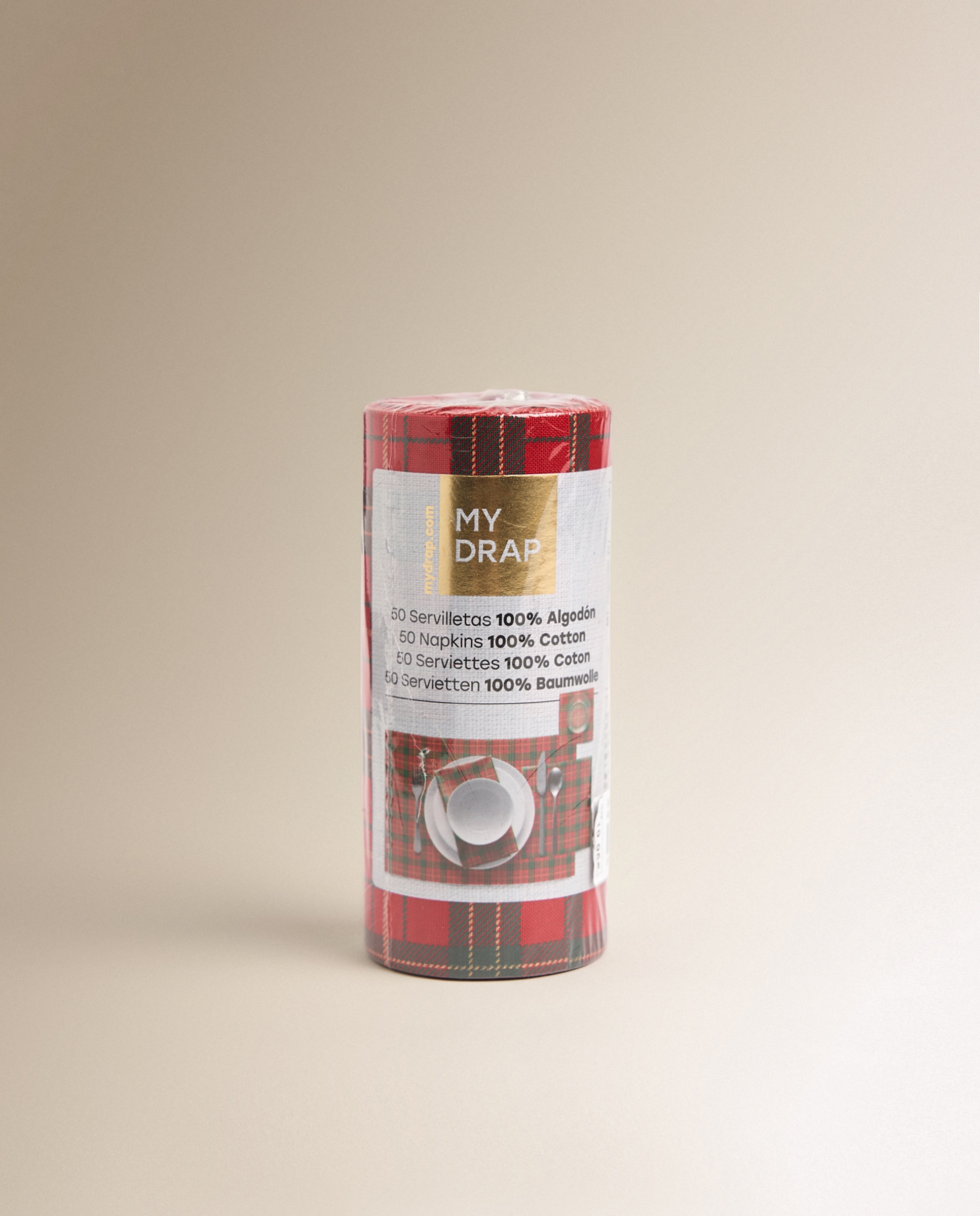 Pack de 50 Guardanapos de Cocktail de Algodão Tartã Vermelho-4