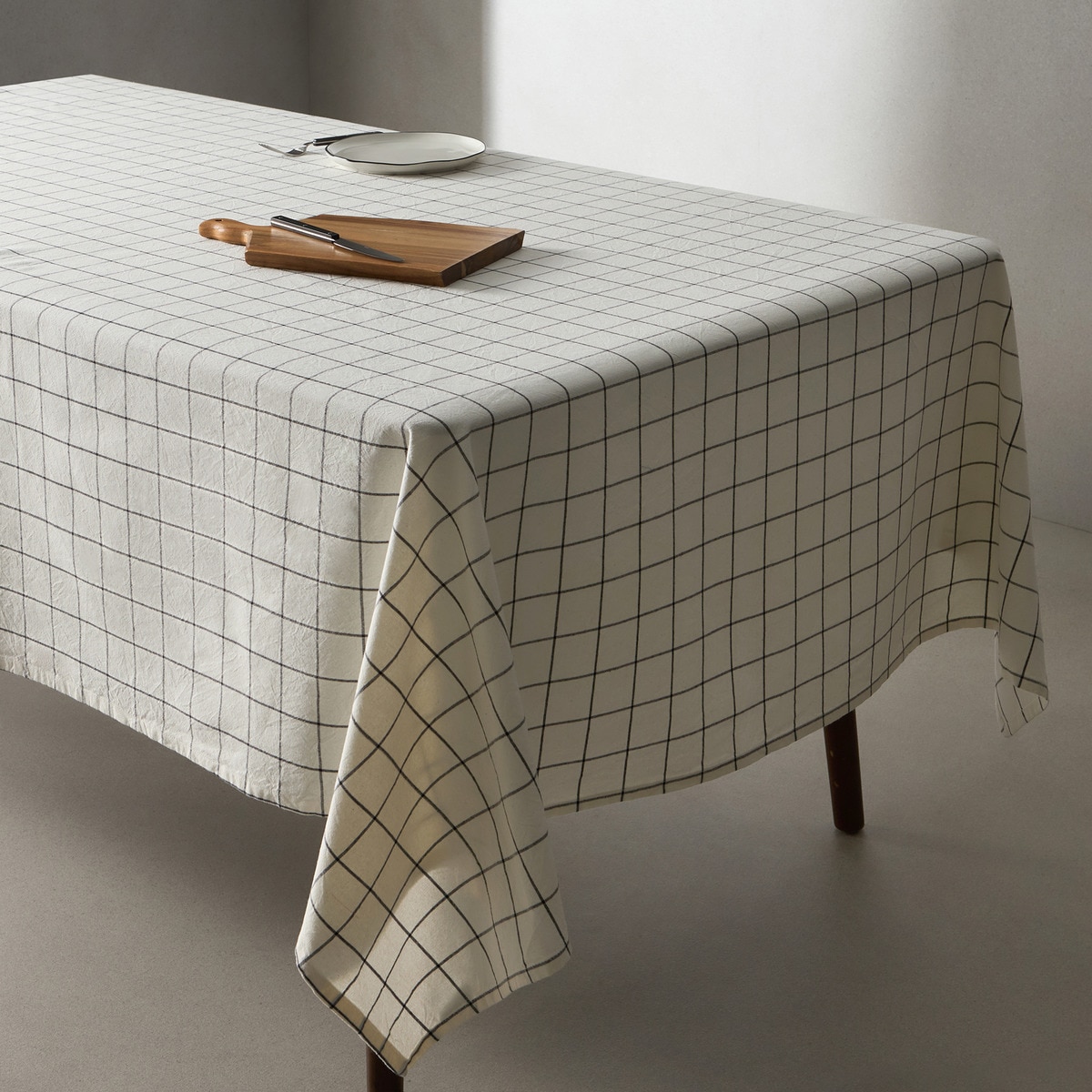 Toalha de Mesa de Algodão aos Quadrados Branco-1