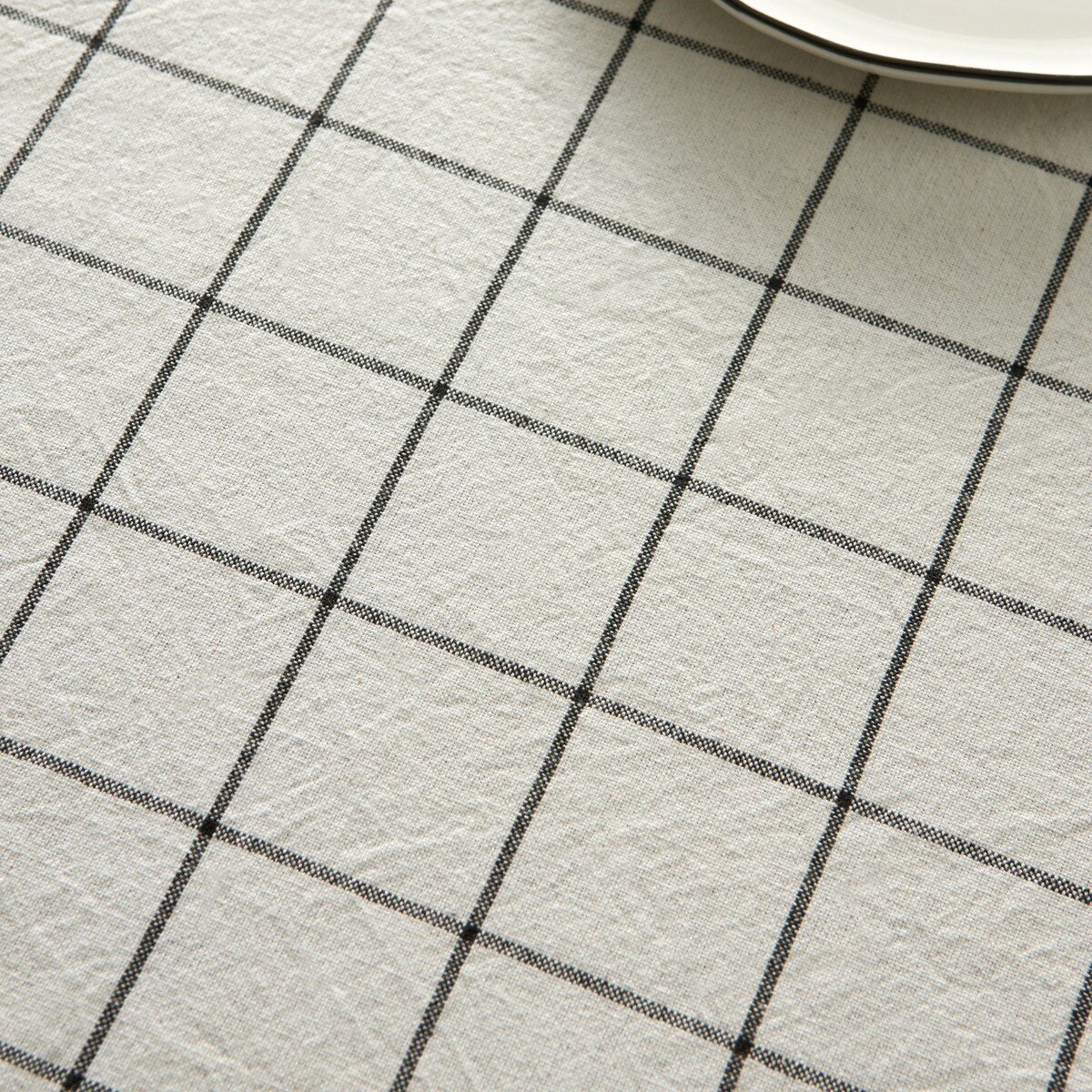 Toalha de Mesa de Algodão aos Quadrados Branco-3