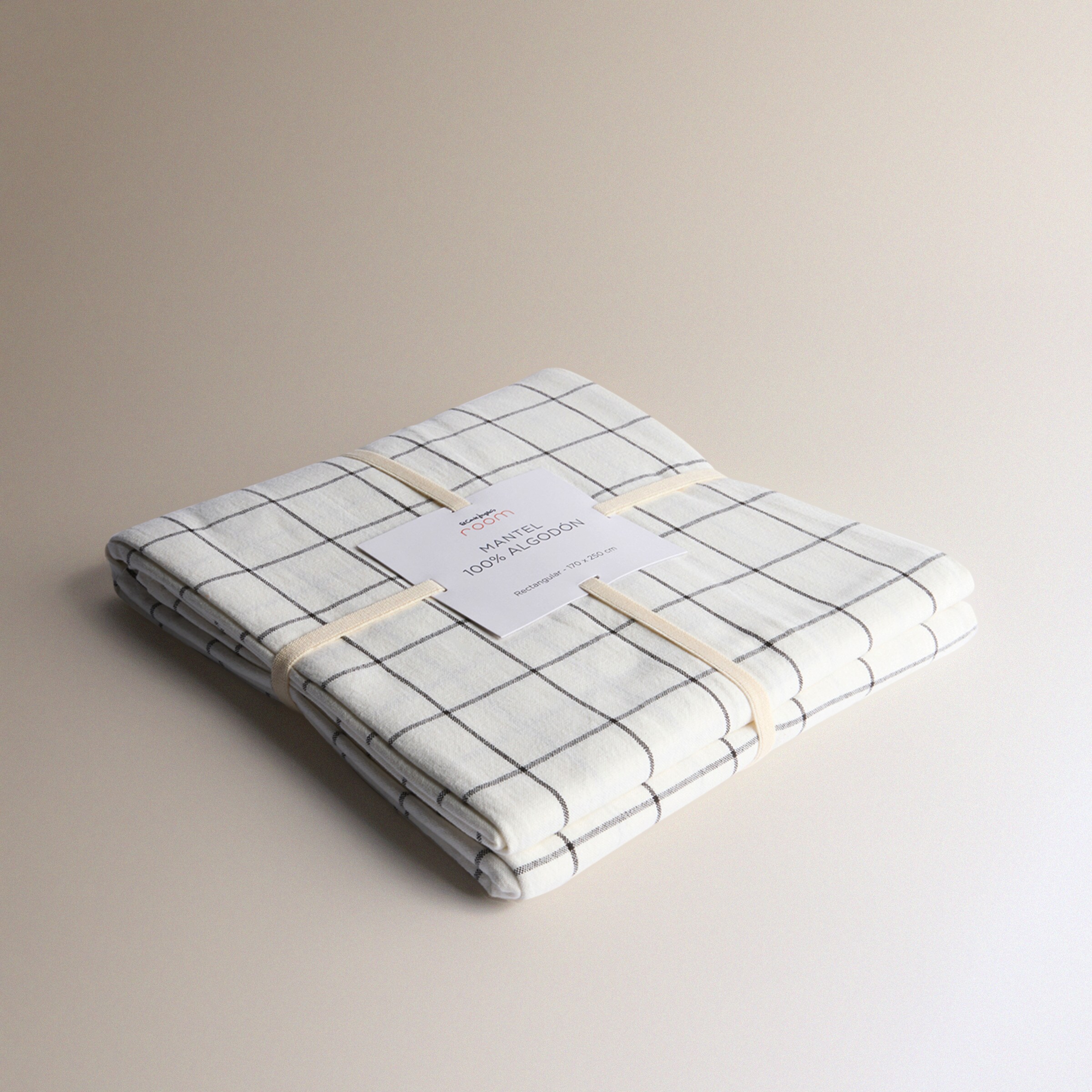 Toalha de mesa em algodão aos quadrados Branco-5