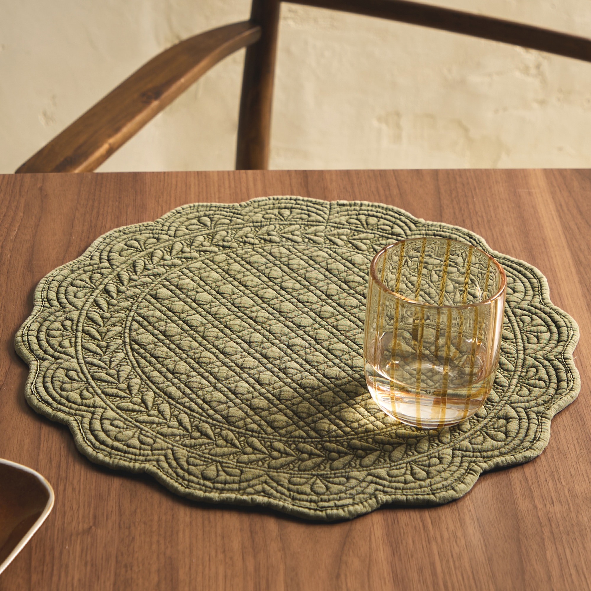 Mantel individual redondo algodón Lyon - Verde Diámetro 38 cm Verde-1