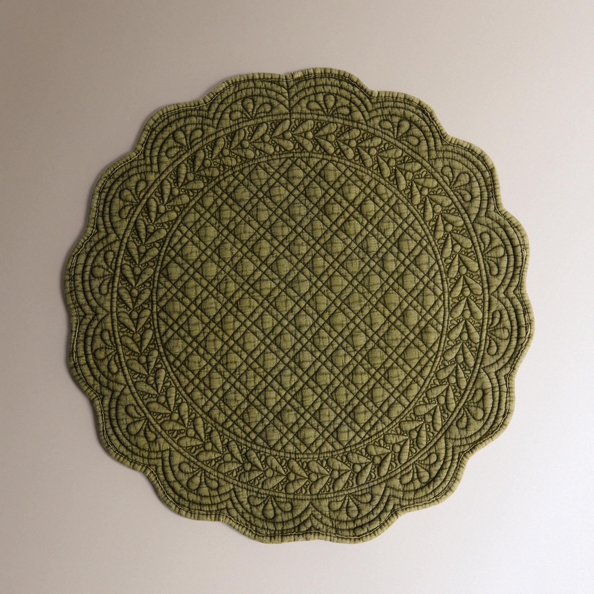 Mantel individual redondo algodón Lyon - Verde Diámetro 38 cm Verde-2