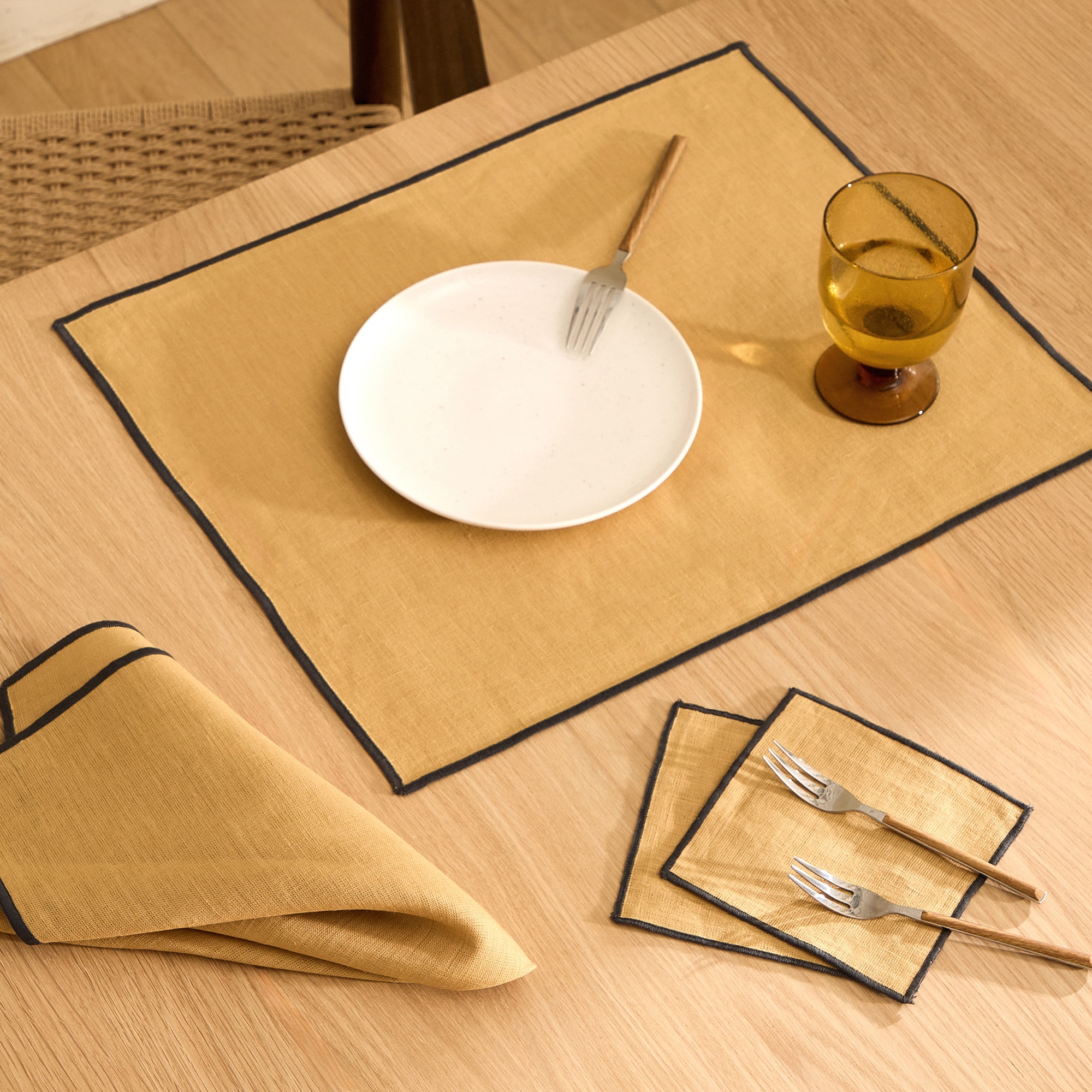 Set 2 manteles individuales lino Net - Mostaza 40 x 50 cm Mostaza-4