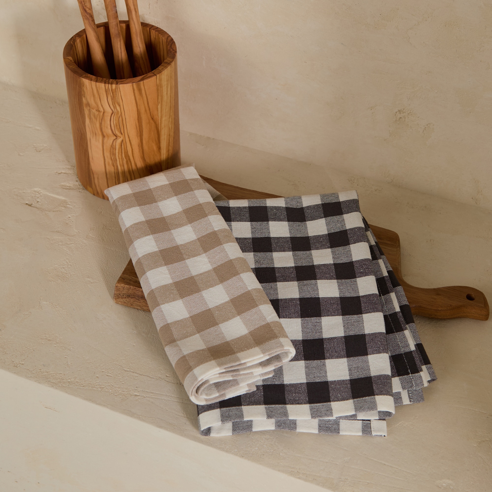 Set 2 paños de cocina algodón Vichy - Gris Gris-1