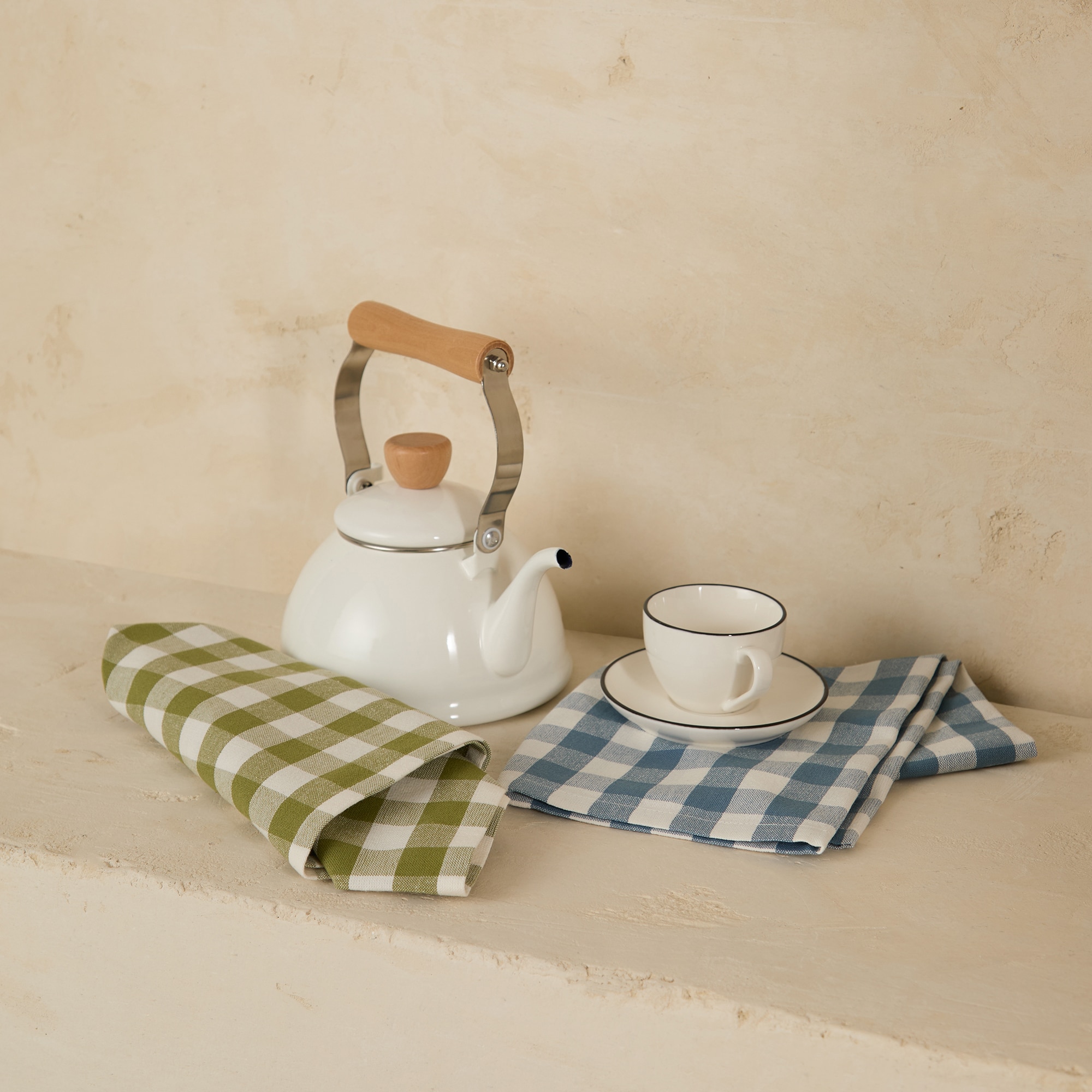 Conjunto de 2 Panos de Cozinha de Algodão Vichy Verde-1