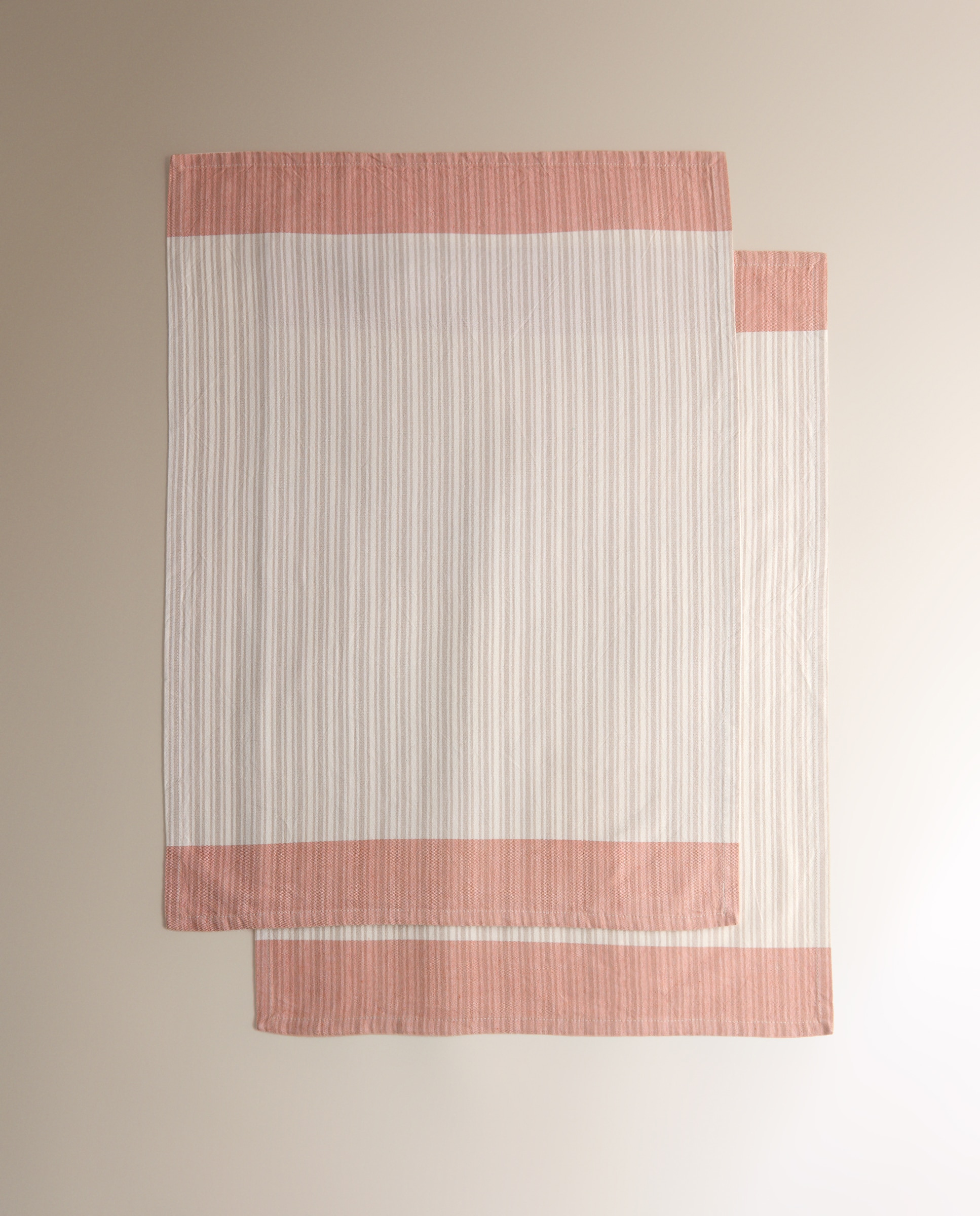 Conjunto de 2 Panos de Cozinha de Algodão às Riscas Rosa-5