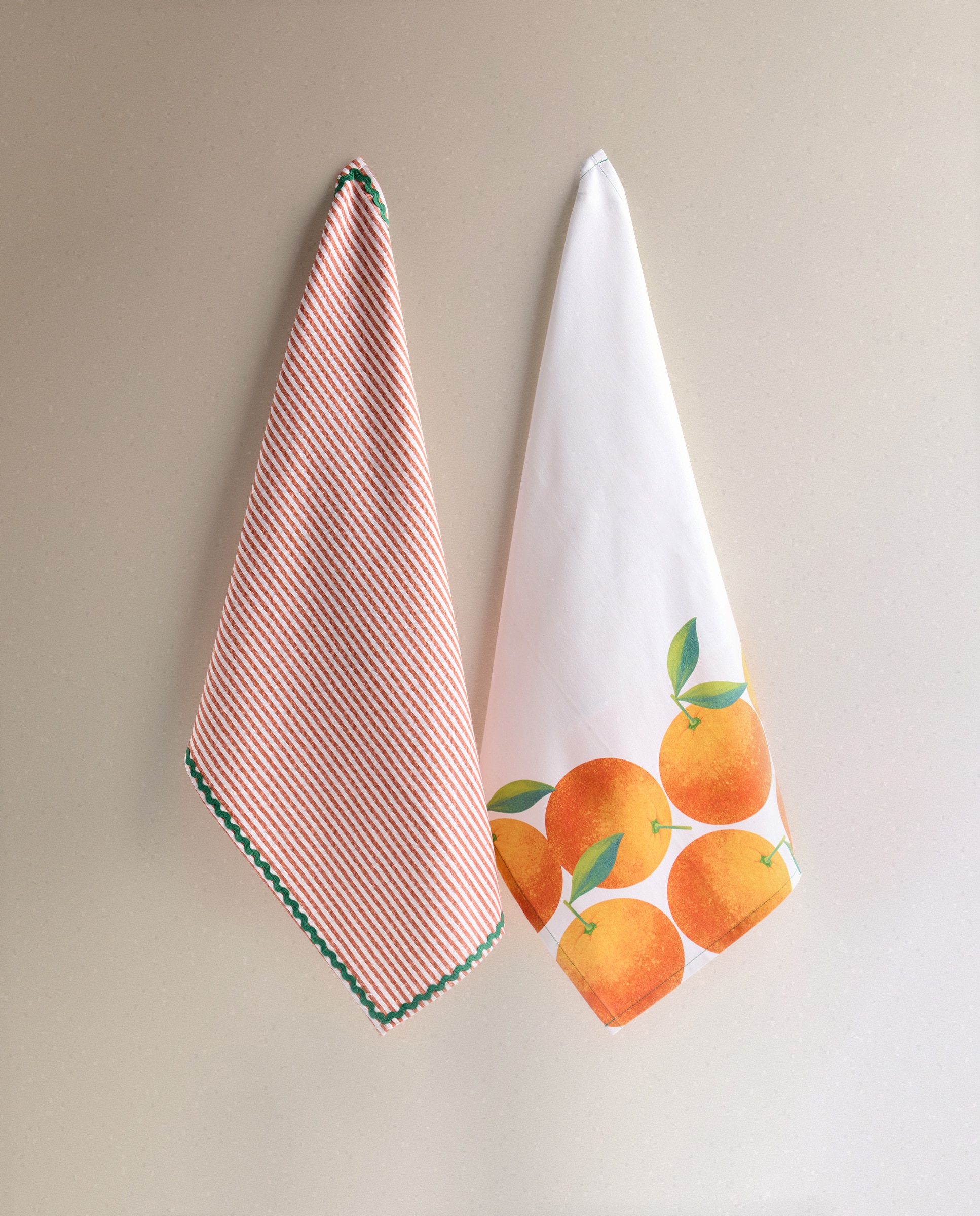 Conjunto de 2 Panos de Sarja de Algodão Laranjas Laranja-2