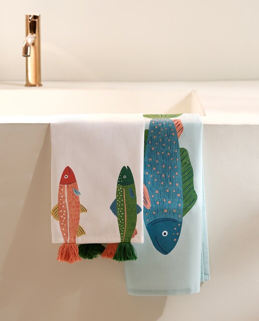 Set 2 paños sarga algodón Peces