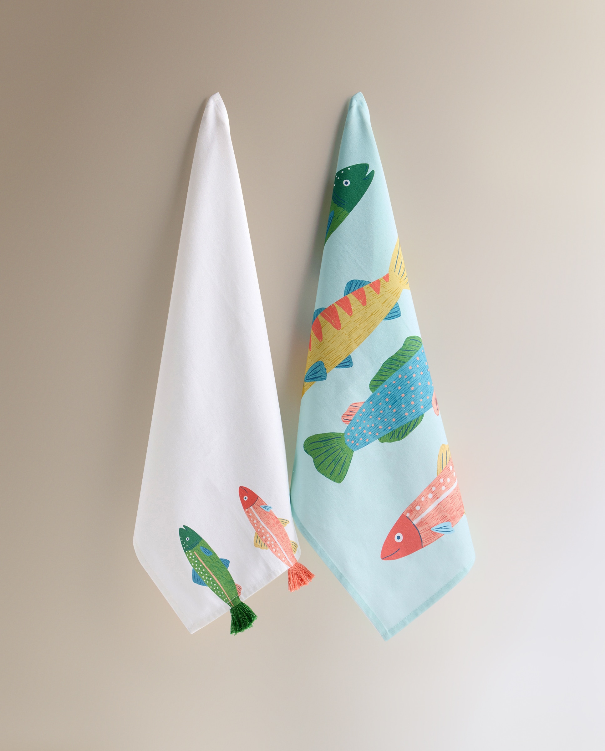 Conjunto de 2 Panos de Sarja de Algodão Peixes Multicolor-2
