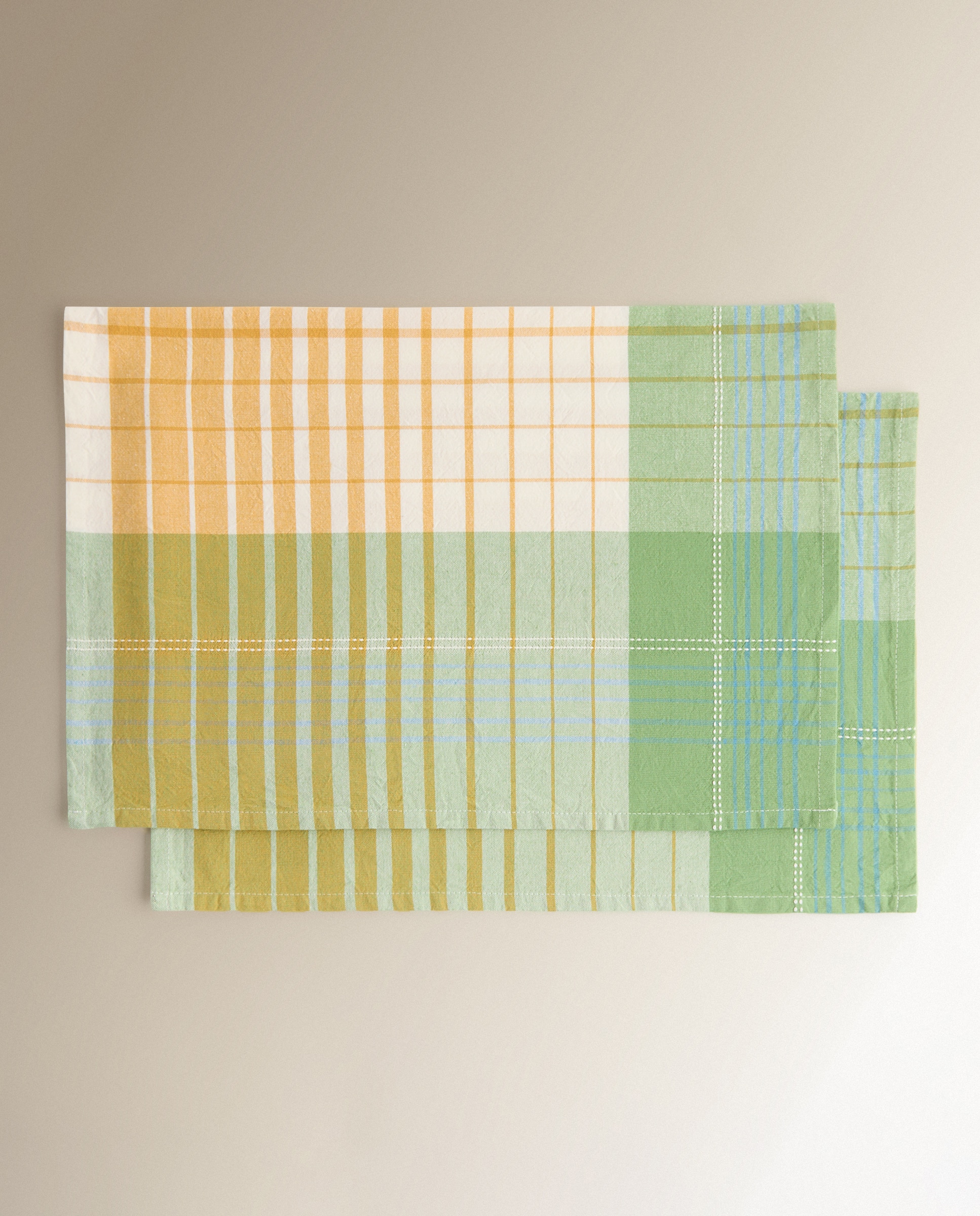 Conjunto de 2 Panos de Algodão Check Amarelo-5