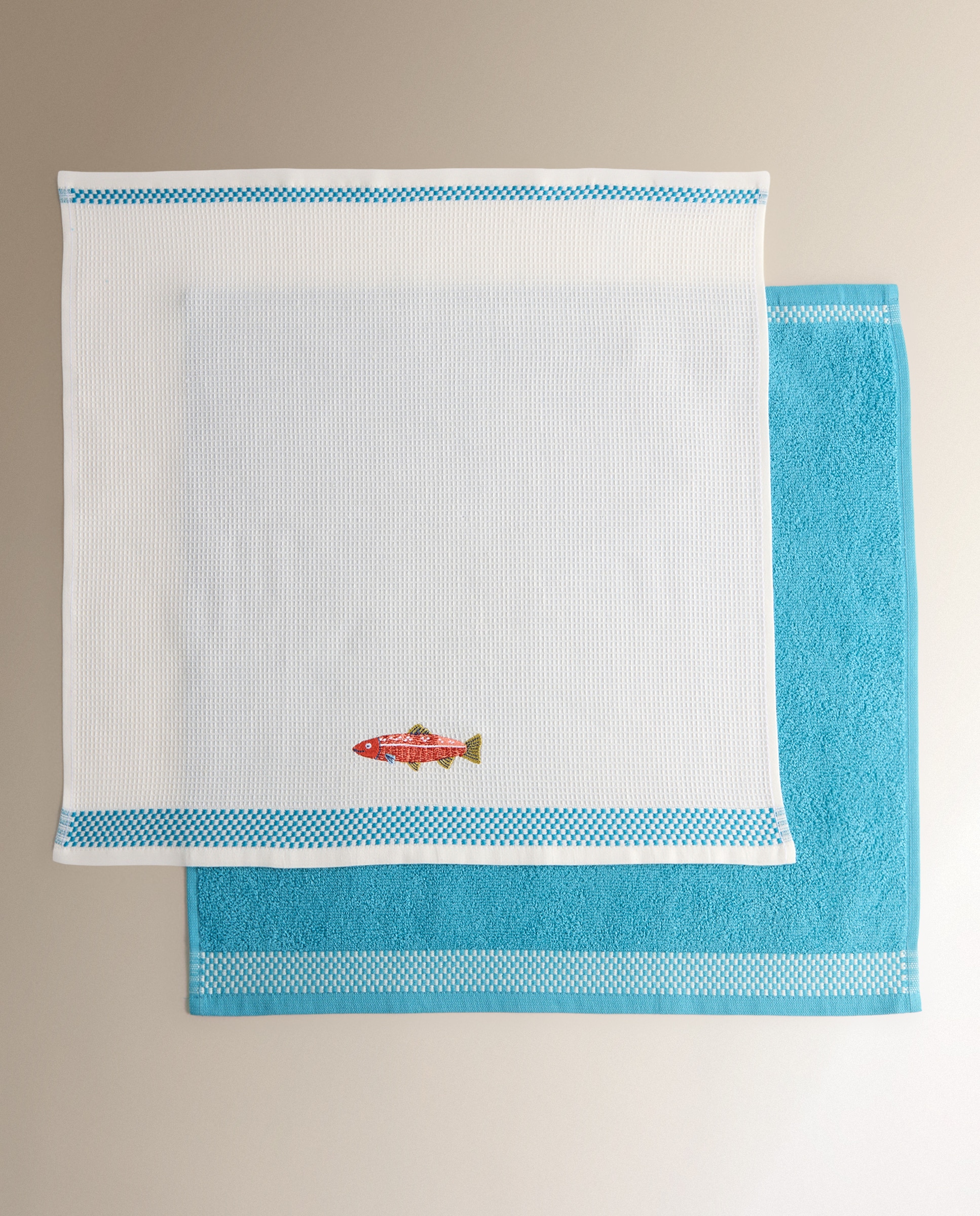 Conjunto de 2 Panos de Algodão New Peixe Multicolor-5