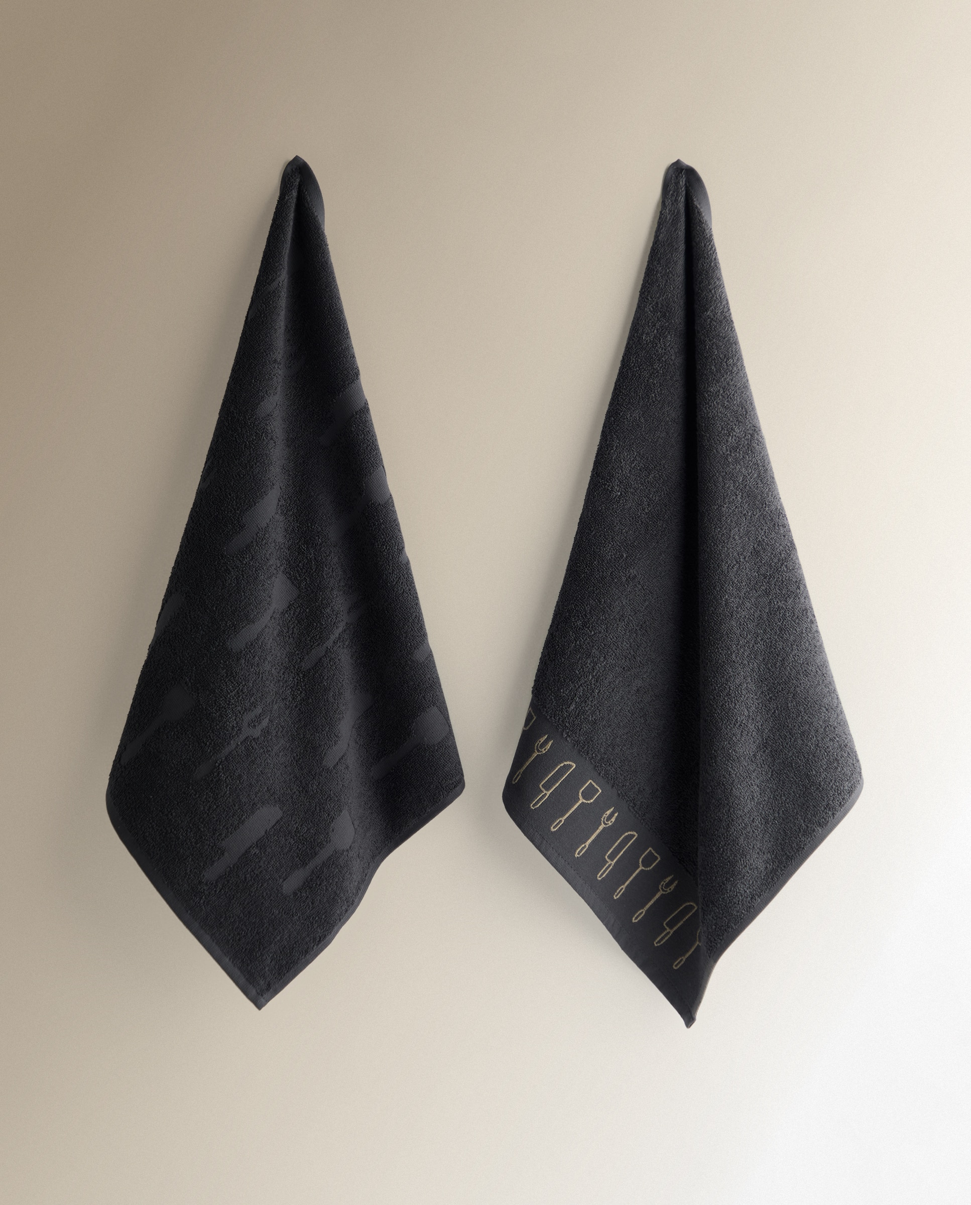 Conjunto de 2 Panos de Tecido Turco de Algodão Carve Cinzento-2