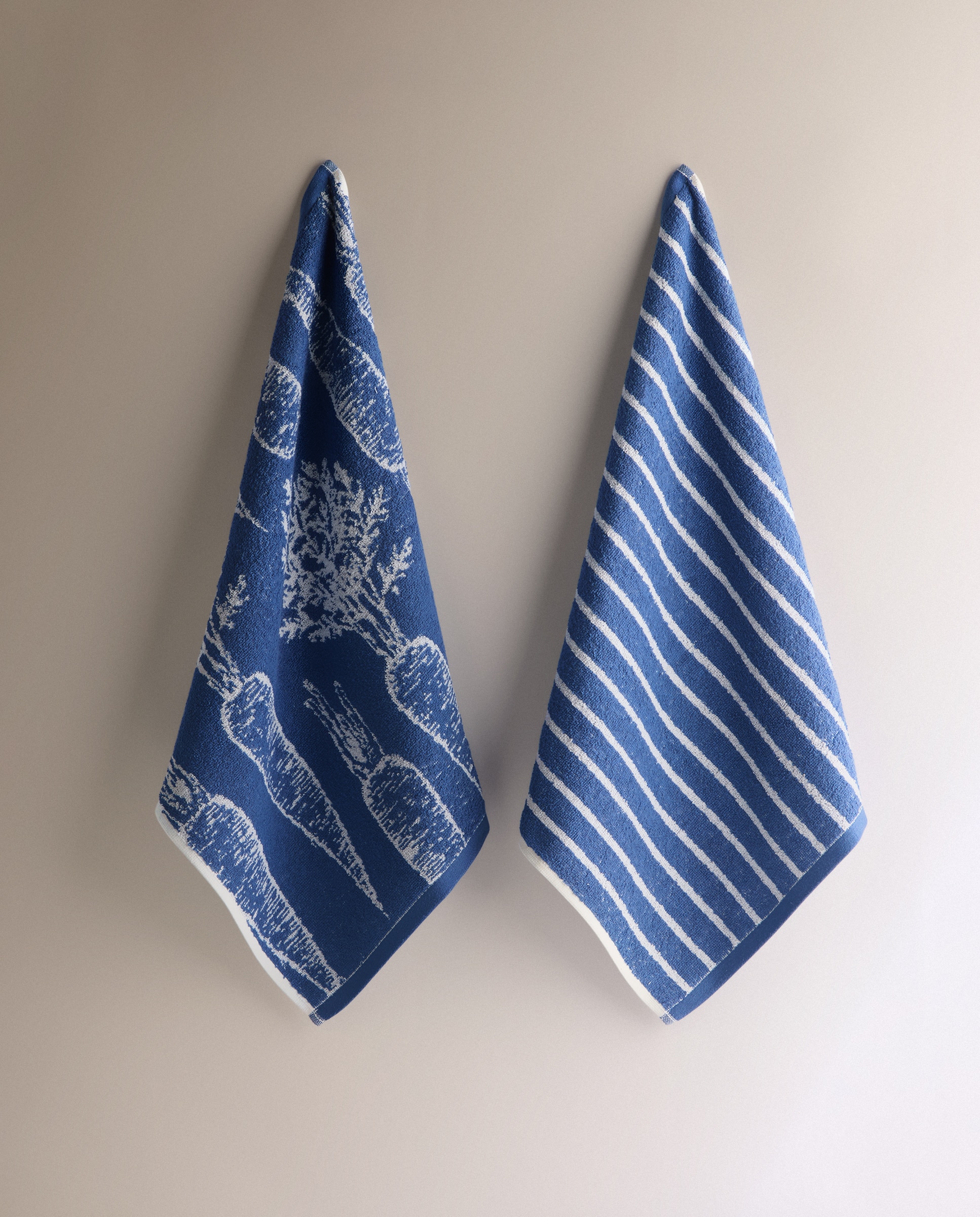 Set 2 paños de rizo algodón Verduras - Azul 50 x 50 cm Azul-2