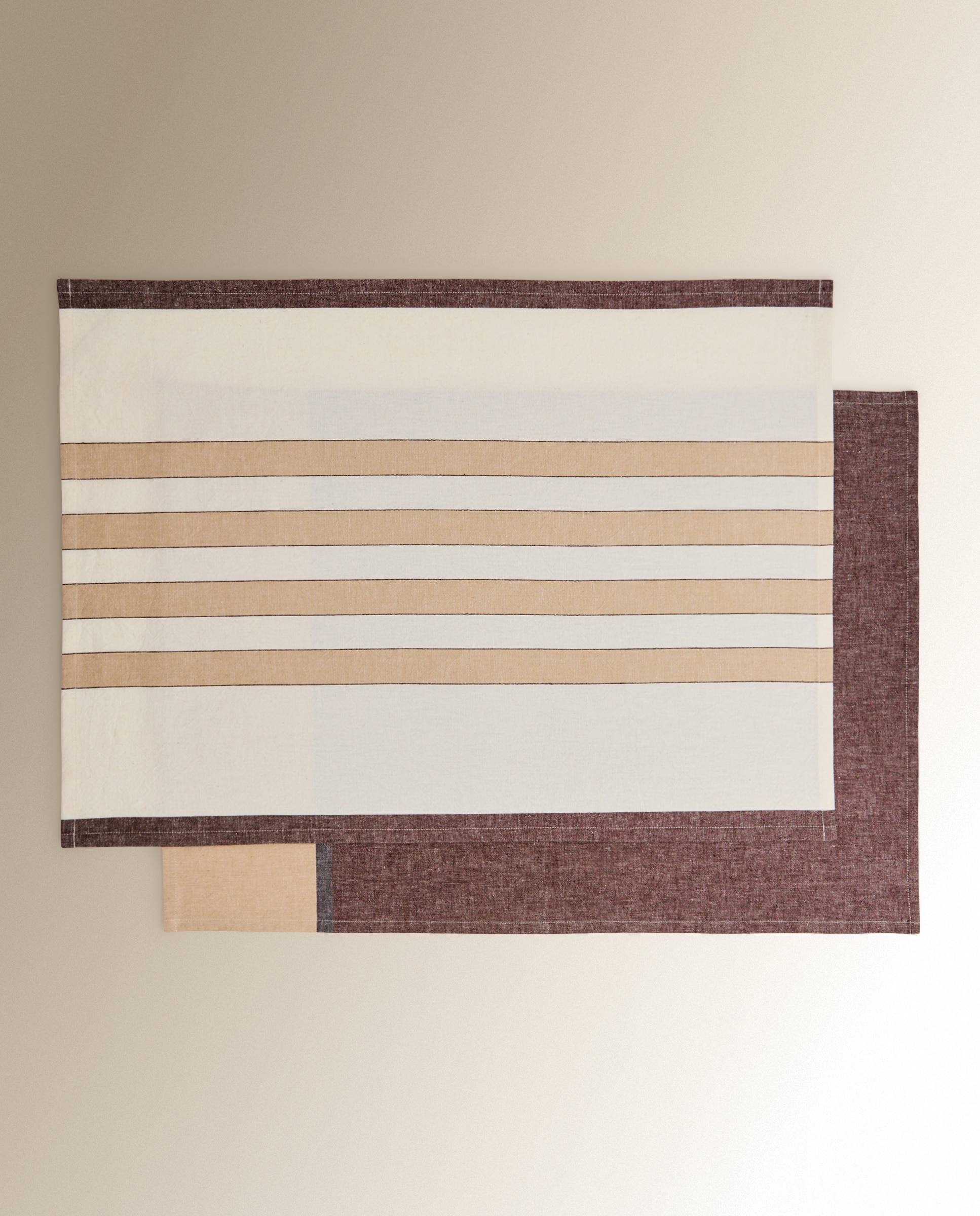 Conjunto de 2 Panos de Sarja de Algodão e Linho Dian Bege-5