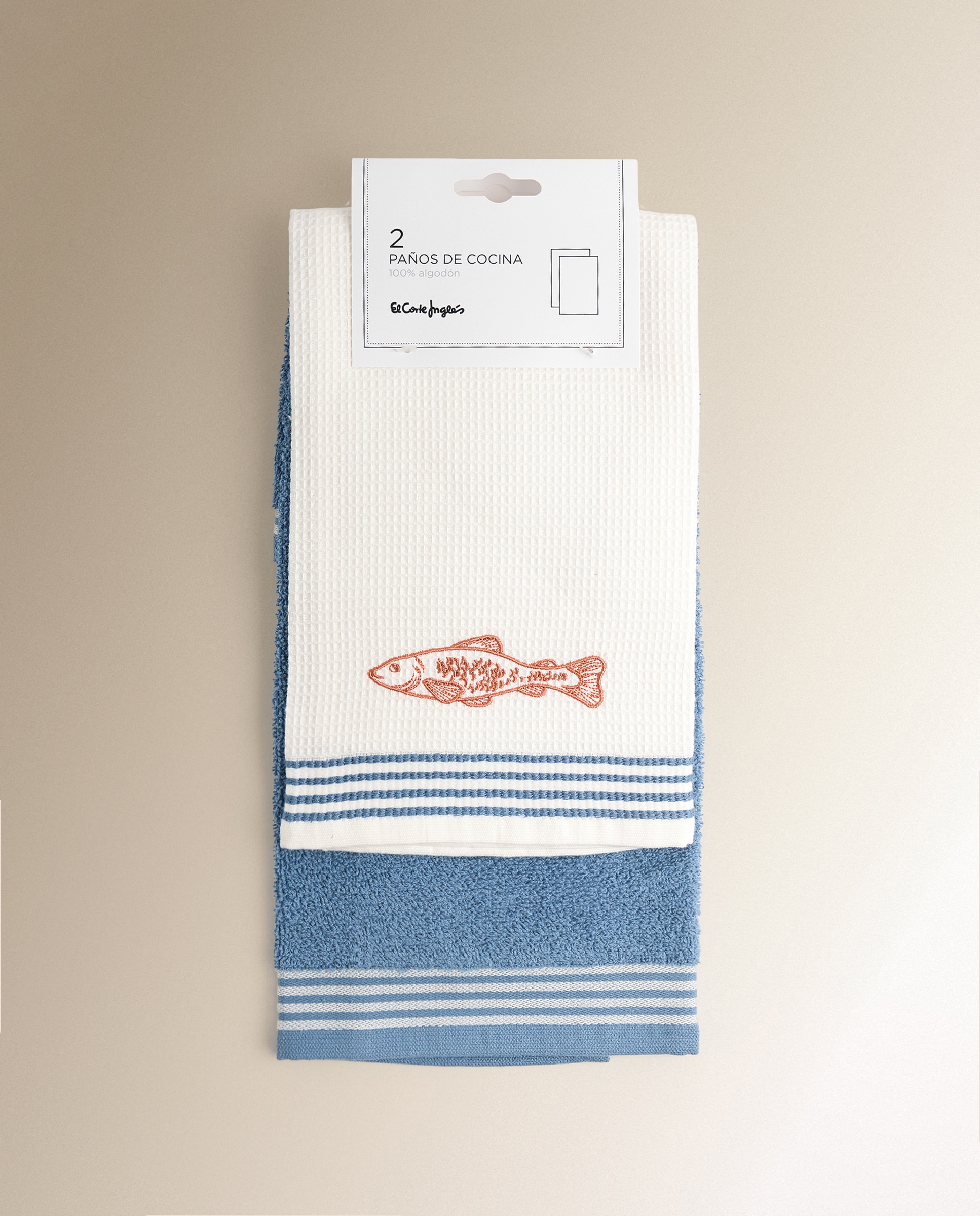 Conjunto de 2 Panos de Cozinha de Algodão Sardinha B Azul-6