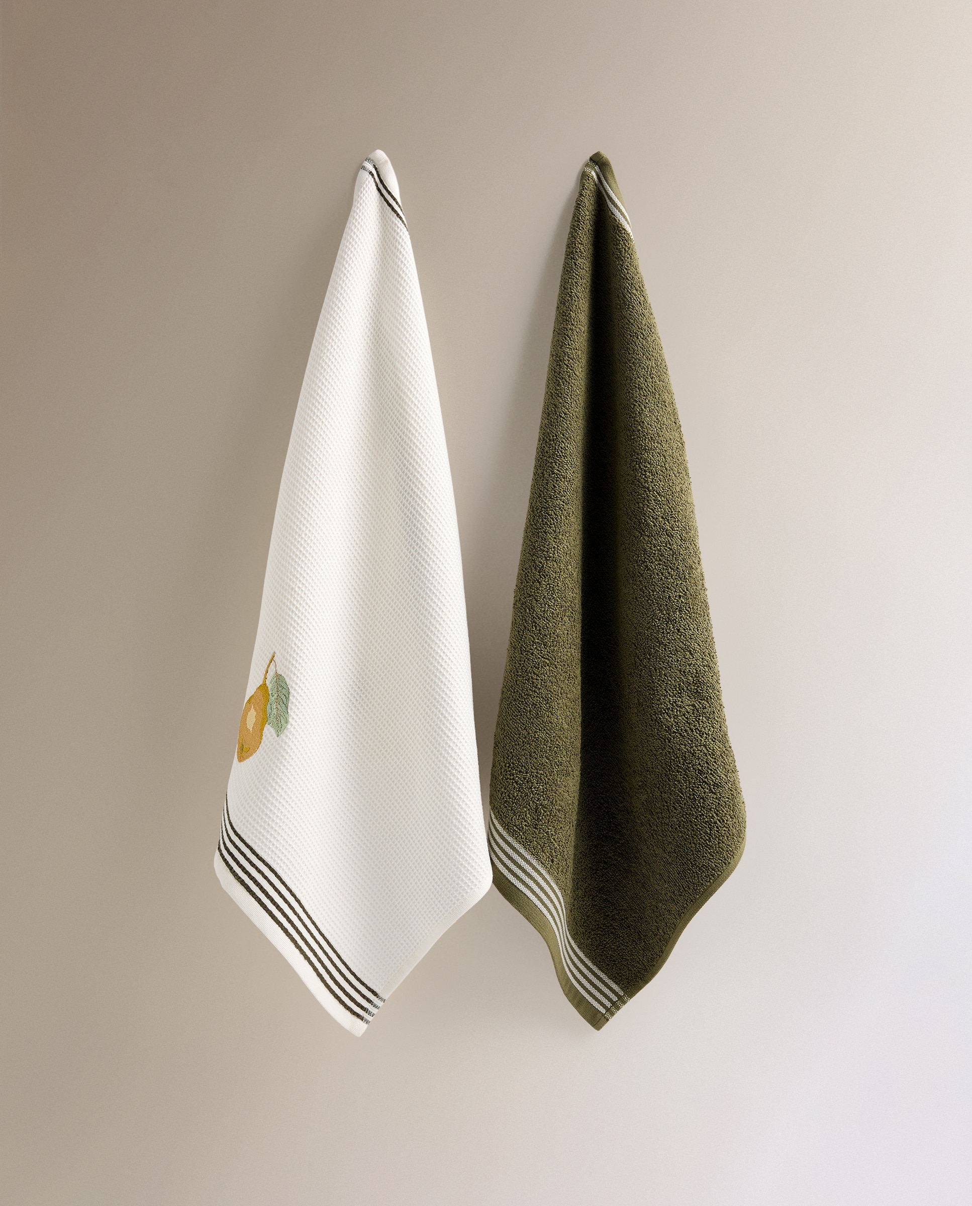 Conjunto de 2 Panos de Cozinha de Algodão Marmelo B Verde-2