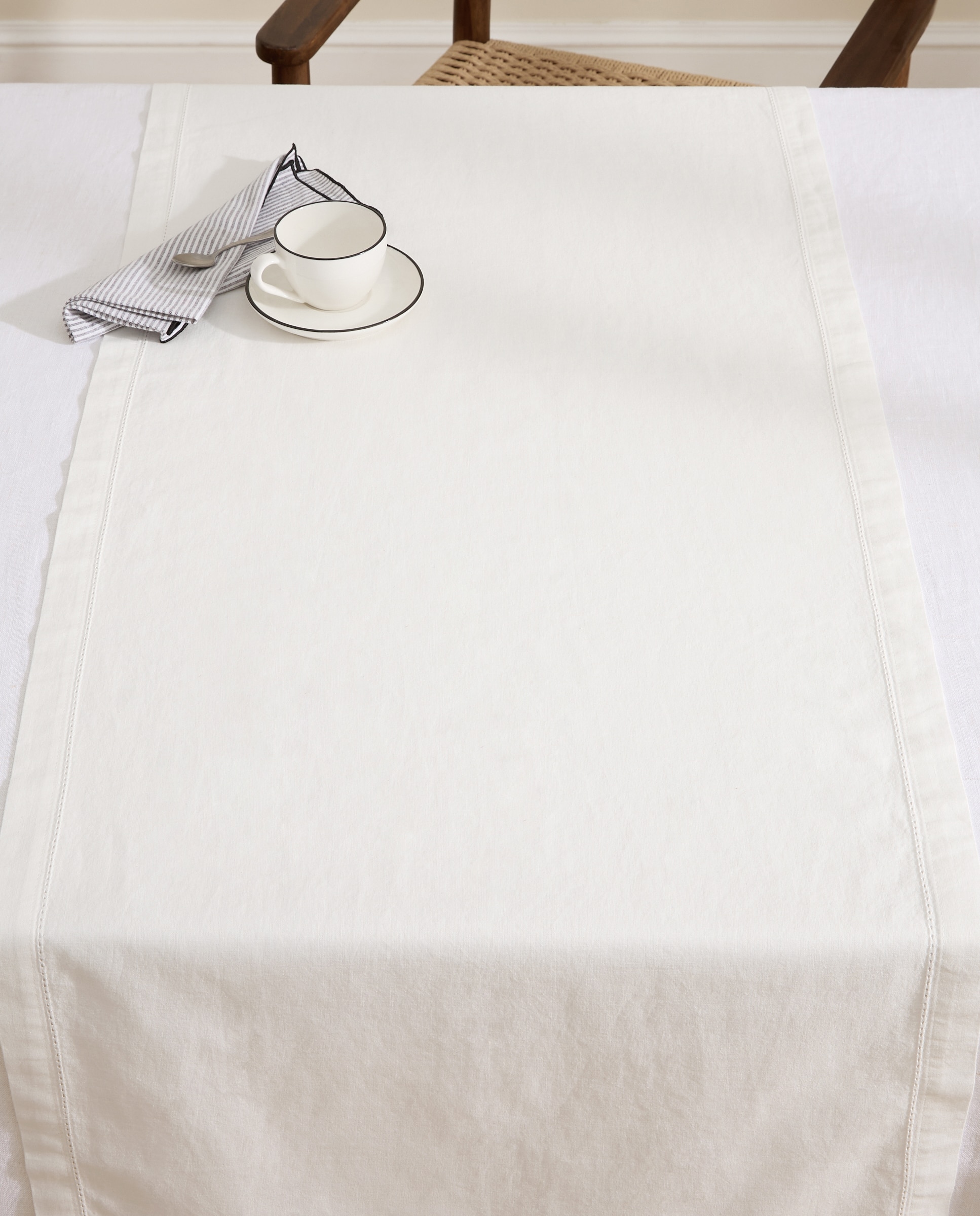 Camino de mesa algodón y lino Vainica - Blanco 50 x 150 cm Blanco-1